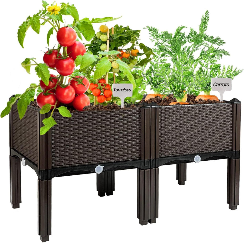 Raised Garden Bed with Legs Polypropylene Elevated Planter Boxes Outdoor Garden Box with Drain Outlet, Heat and Frost Resistance Planters
