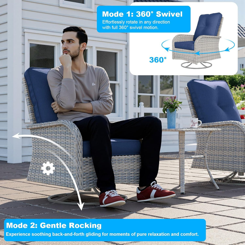 15-Piece Patio Furniture Set, Outdoor Patio Furniture with 55,000 BTU Fire Pit Table, Thick Cushions, Modular Patio Sofa, Dual-Strand Wicker Rattan, Rust-Resistant Frame, Navy Blue