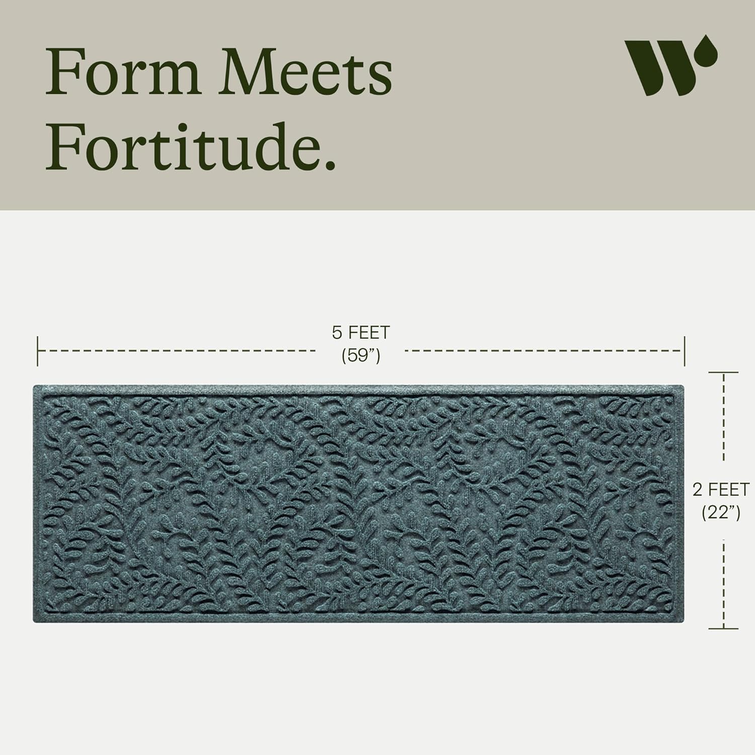 WaterHog Indoor/Outdoor Door Mat, 2' x 5', Made in USA, Durable & Skid-Resistant Front Door Rug, Decorative, Water-Trapping & Heavy-Duty Entryway Floor Mat For Your Home, Boxwood Collection, Bluestone