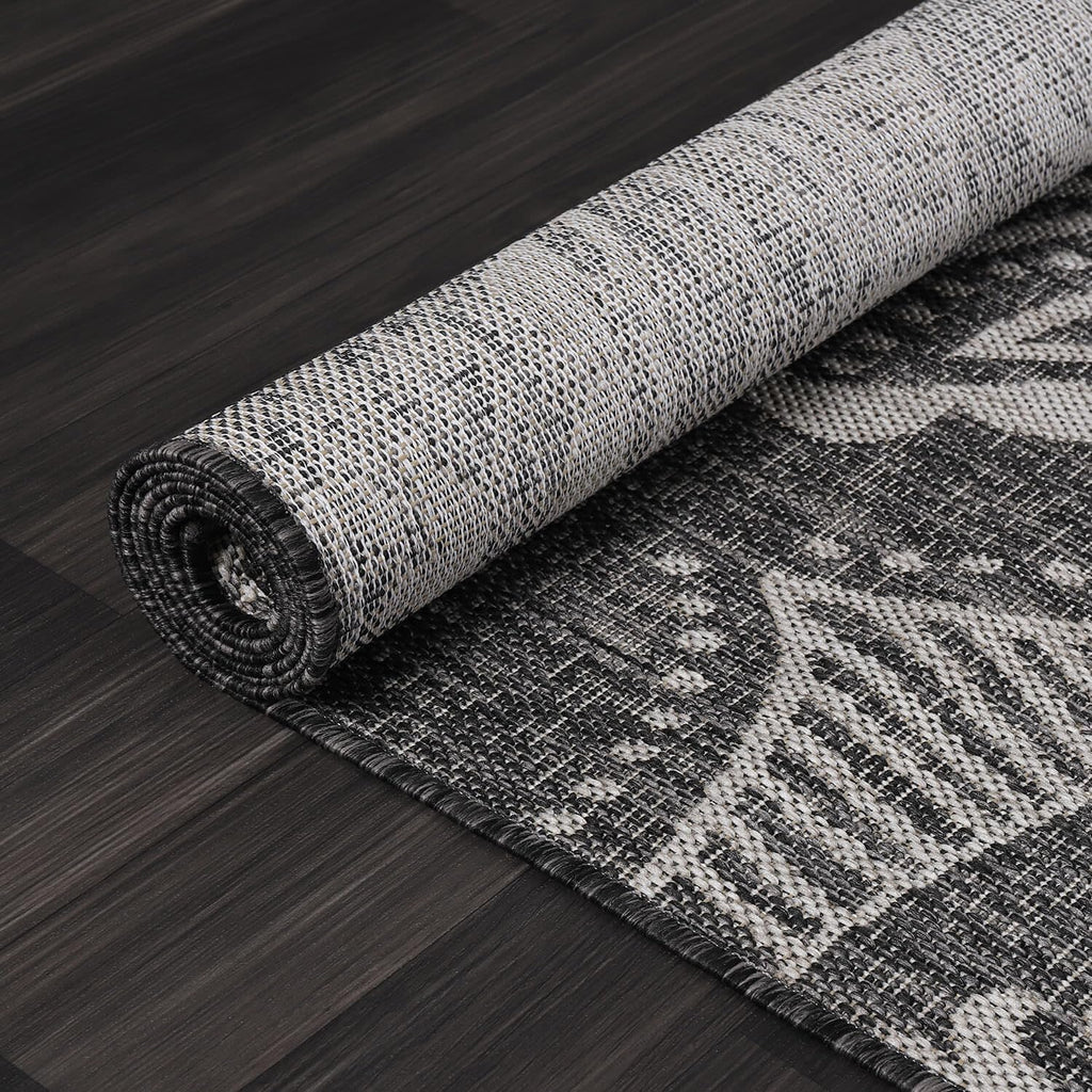 Medallion Outdoor Rug 10x14 Washable Outside Carpet for Indoor Patio Porch Waterproof Easy Cleaning Non Shedding Area Rugs Dark Gray 10 x 14