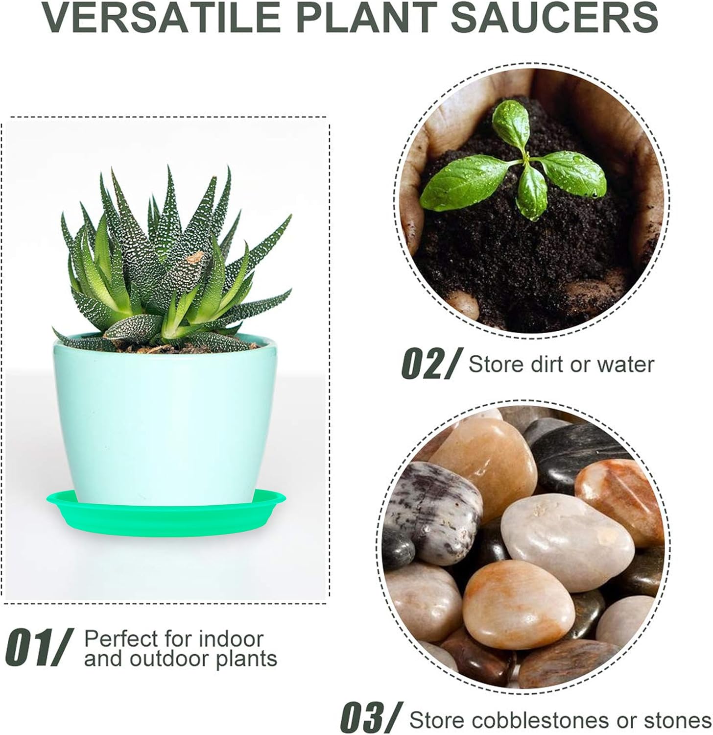 12Pcs Colourful Plant Saucer, 6 8 10 Inch Durable Plastic Plant Tray, Round Plant Pot Saucers, Drip Tray for Indoor and Outdoor Garden, White