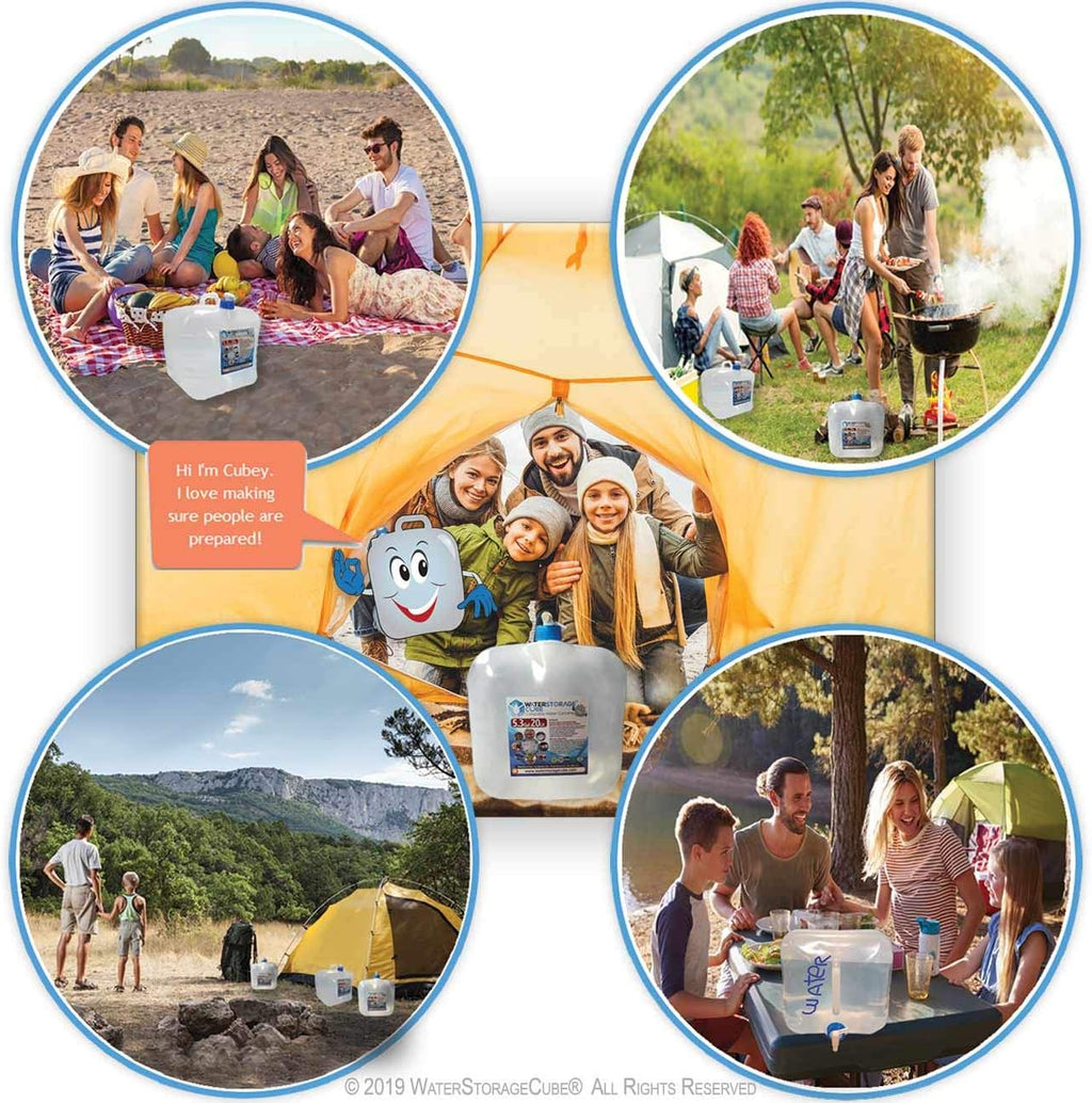 WaterStorageCube 3pc/5pc Premium Collapsible Water Container Bundle Cube + Bag, No BPA Camping Drink Storage Carrier Jug for Outdoors Hiking Backpack & Survival, No-Leak Foldable Portable & Freezable