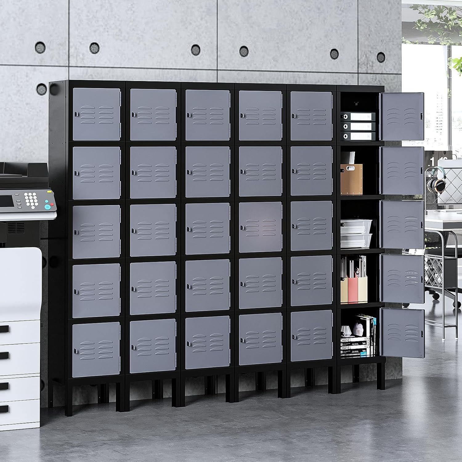 Yizosh Metal Lockers for Employees with Lock, Employees Locker Storage Cabinet with 5 Doors, Tall Steel Storage Locker for Gym, School, Office (Gray Black, 5 Door)