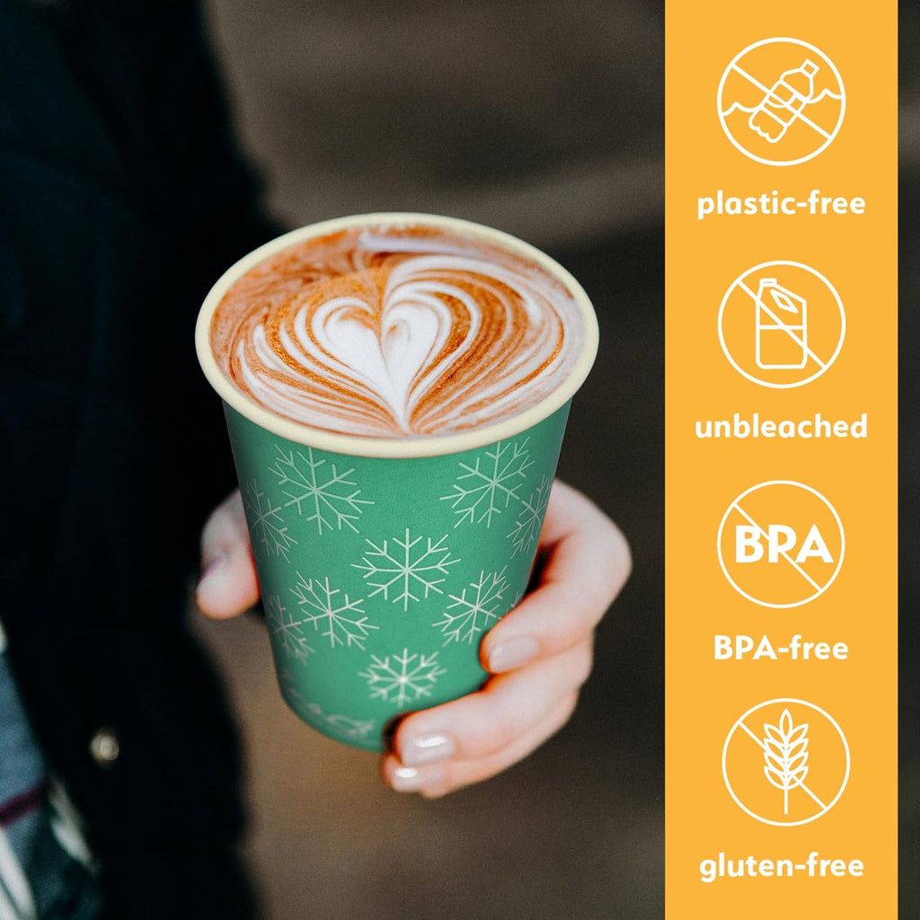 100% Compostable Disposable Coffee Cups [12oz 80 Pack, Winter Green] Paper Cups Made from Unbleached Bamboo Fiber, To Go Coffee Cups by Earth's Natural Alternative