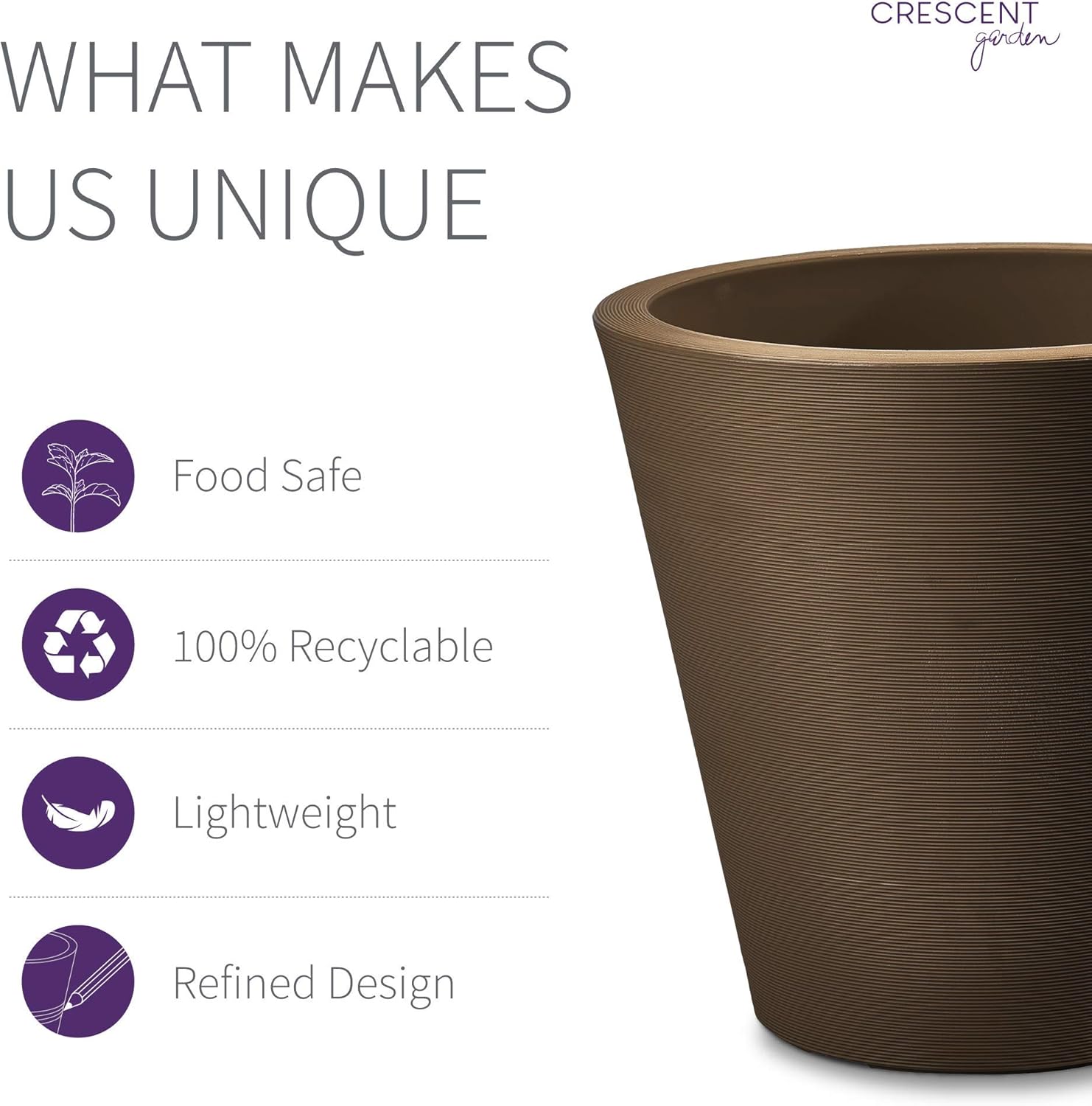 Crescent Garden Madison Planter– Weather-Resistant, Double Walled Indoor/Outdoor Plant Pot with Drain Hole – Large Plastic Plant Pot, 26" W (Mocha)