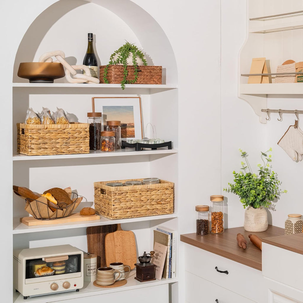 StorageWorks Wicker Storage Baskets, Large and Small Baskets, Handwoven Water Hyacinth Basket for Organizing, Decorative Organizers with Built-in Handles, Set of 2