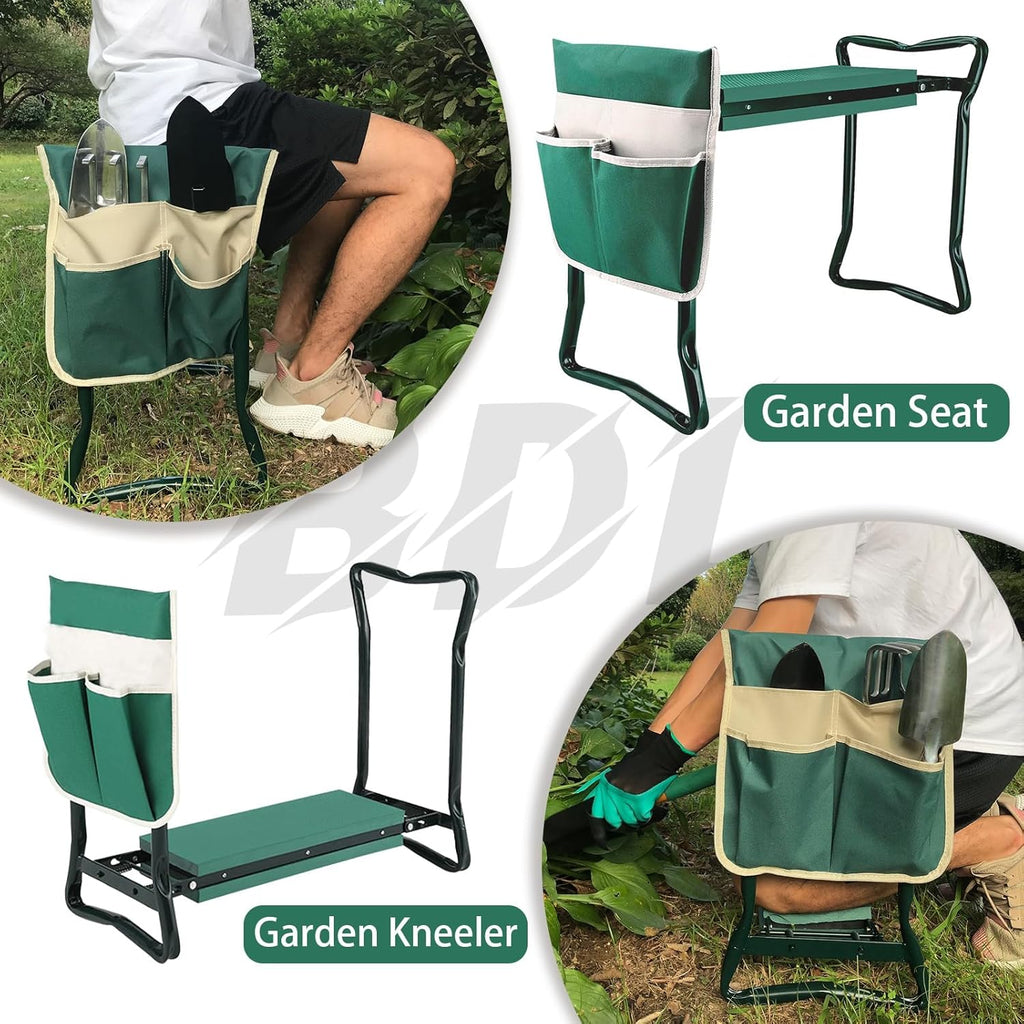 BDL Garden Kneeler Seat with Upgraded Thicken Kneeling Pad and 1 Large Tool Pouch, Foldable Stool 330lb Capacity-Protects Your Knees, Clothes from Dirt & Grass Stains