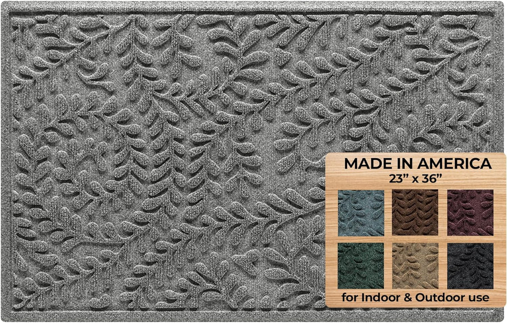 WaterHog Indoor/Outdoor Door Mat, 2' x 3' Made in USA, Durable & Skid-Resistant Front Door Rug, Decorative, Water-Trapping & Heavy-Duty Entryway Floor Mat For Your Home, Boxwood Collection Medium Grey