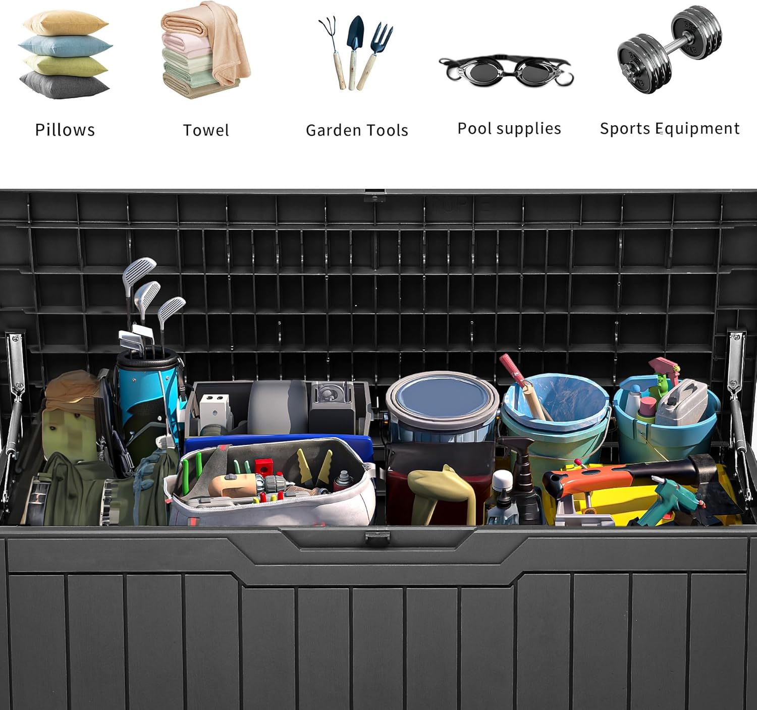 YITAHOME 80 Gallon Outdoor Storage Box, Large Water Resistant Resin Deck Box, Indoor Outdoor Lockable Storage Container for Patio, Garden, Cushions, Tools, Equipment (Dark Gray)