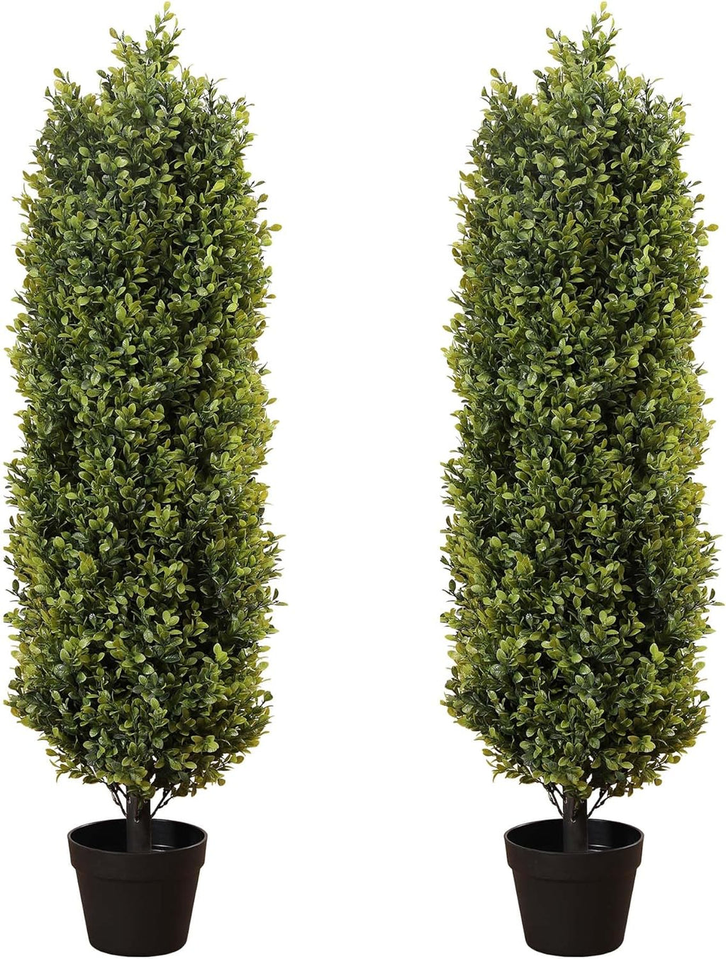 4ft Artificial Boxwood Topiary Trees (Set of 2) - UV Resistant Faux Plants for Outdoor/Indoor, Realistic 48in Fake Bushes and Shrubs for Front Porch, Planter, Patio - Low Maintenance & Evergreen