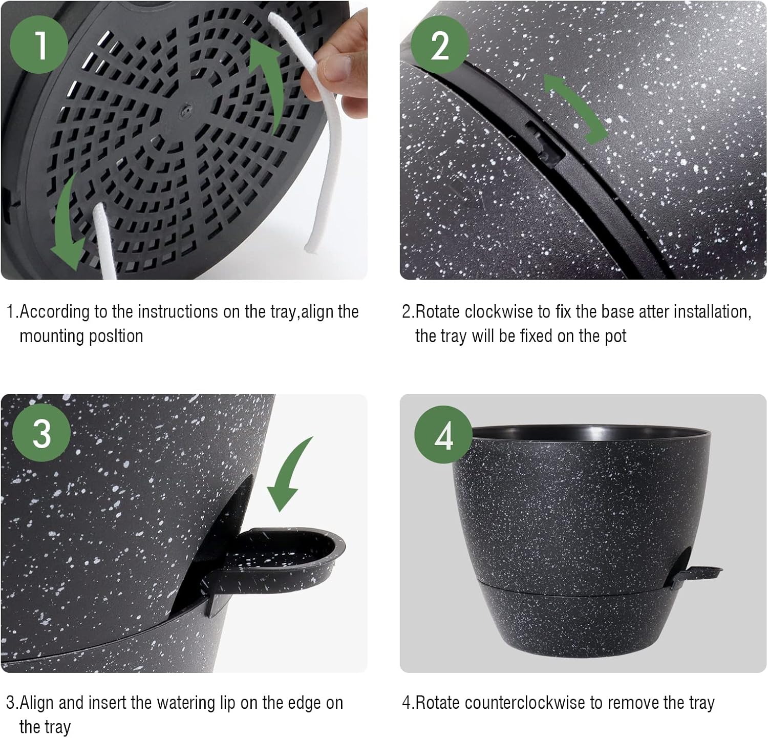 10/9/8 inch Self Watering Pots, Set of 3 Plastic Planters with Mesh Drainage Holes and Deep Reservoir for Indoor Outdoor Garden Plants and Flowers, Black Speckles
