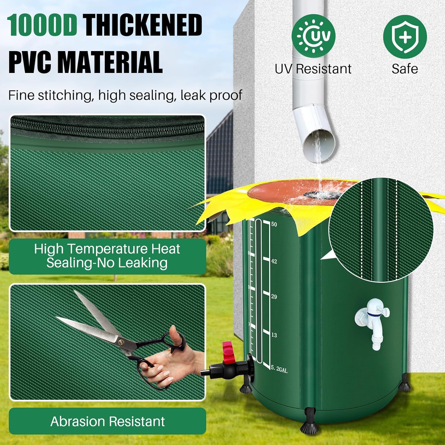 53 Gallon Collapsible Rain Barrel, Rain Water Collection Barrel with 1000D Oxford Cloth, Portable Rainwater Collection System with Spigot and Overflow Kit