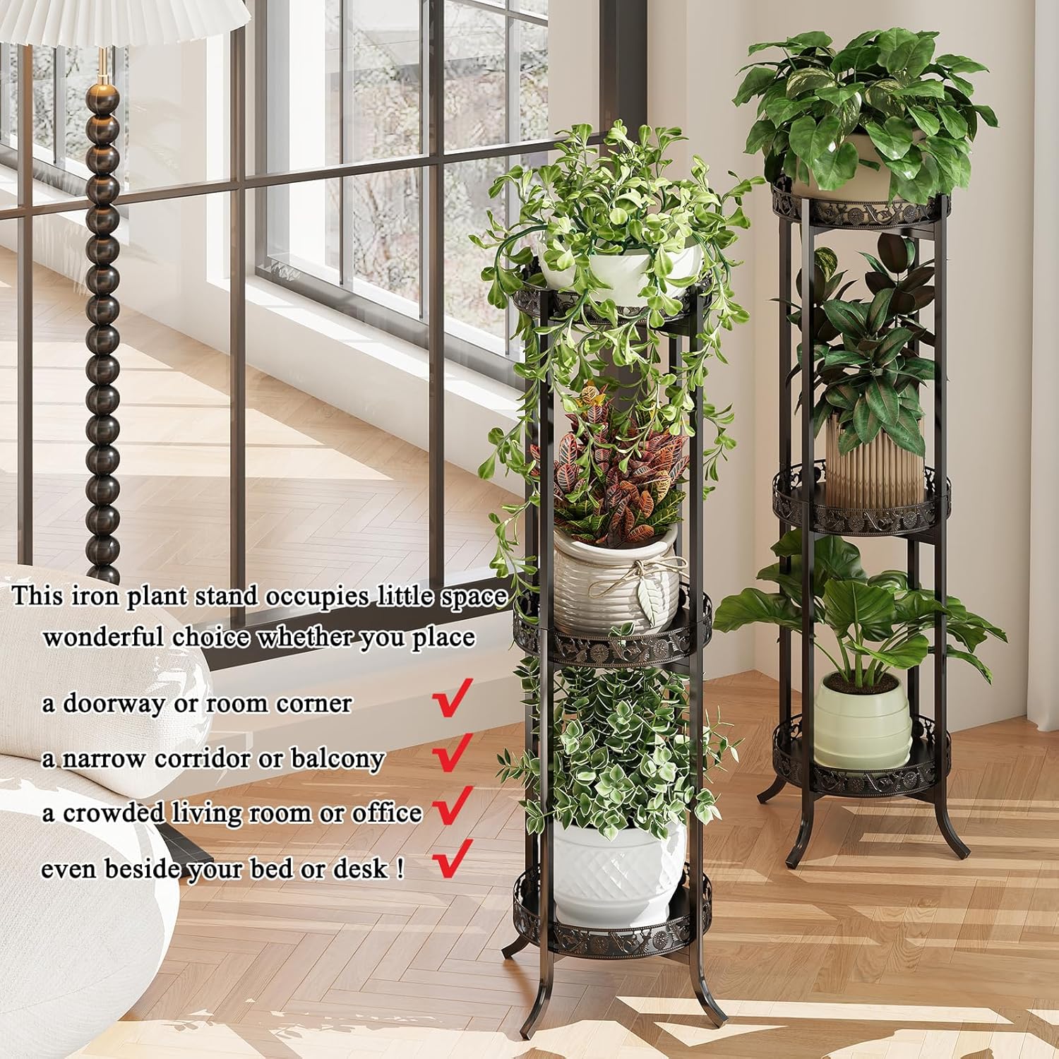 COPREE 3-tier Plant Stand, Space-Saving Iron Planter Shelves Flower Pot Organizer Rack Multiple Flower Pot Display Holder Shelf Indoor Outdoor Heavy Duty Planter Shelving Unit