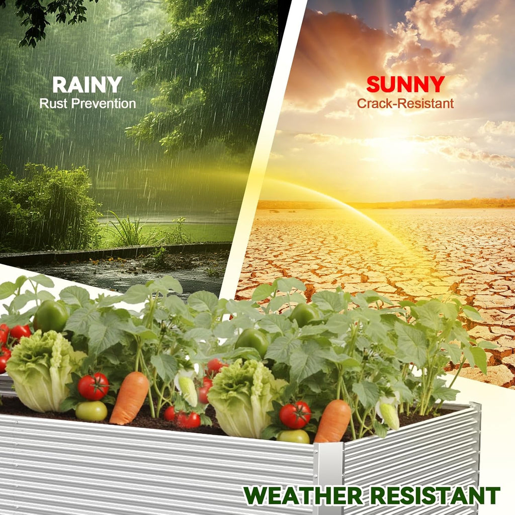 2 Pack 8x4FT Tall Galvanized Raised Garden Bed Outdoor,Metal Garden Bed for Vegetables,Steel Raised Beds for Gardening,Above Ground Garden Box for Flower