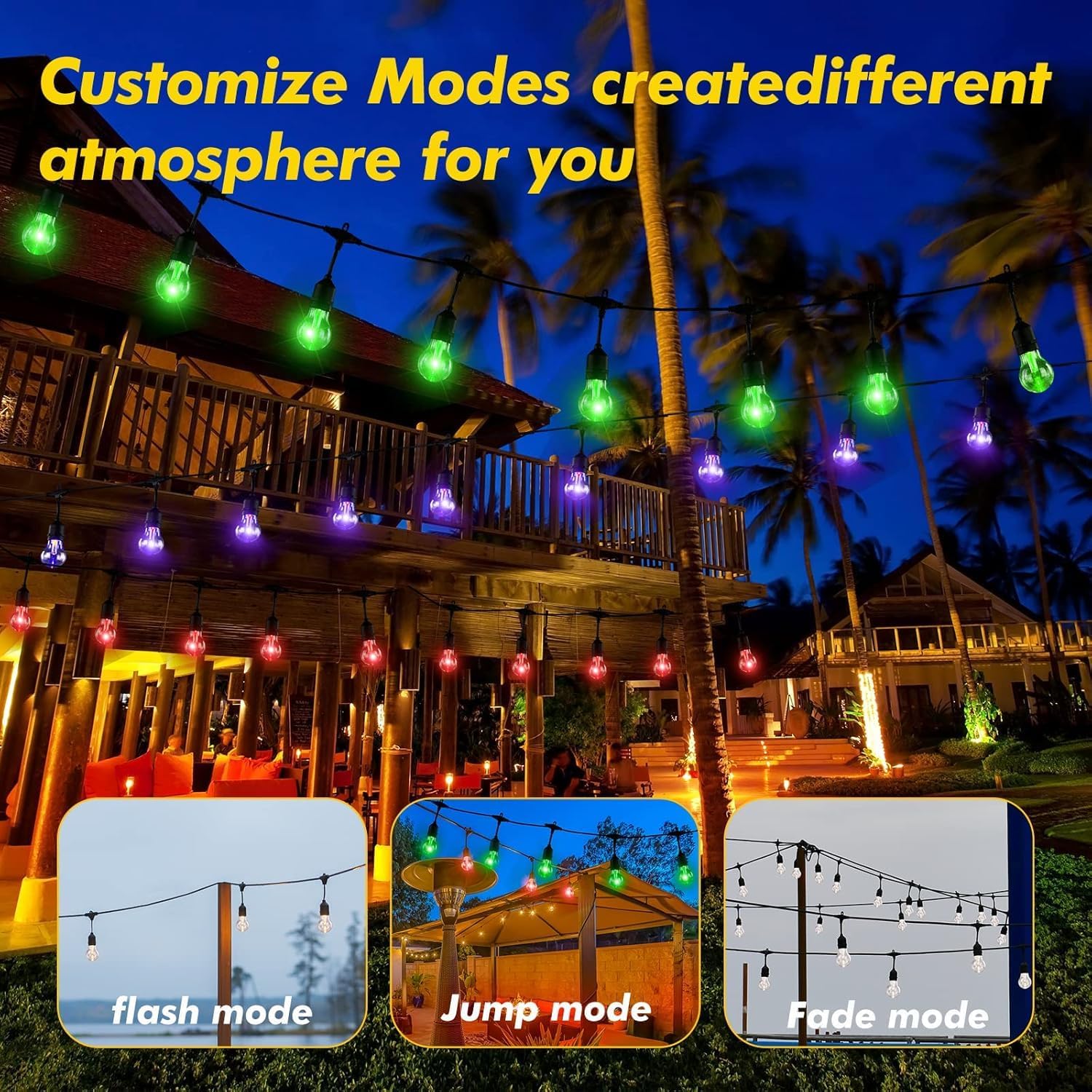 Auroraworld RGB Solar String Lights, 144FT Patio Lights， Commercial String Lights for Garden