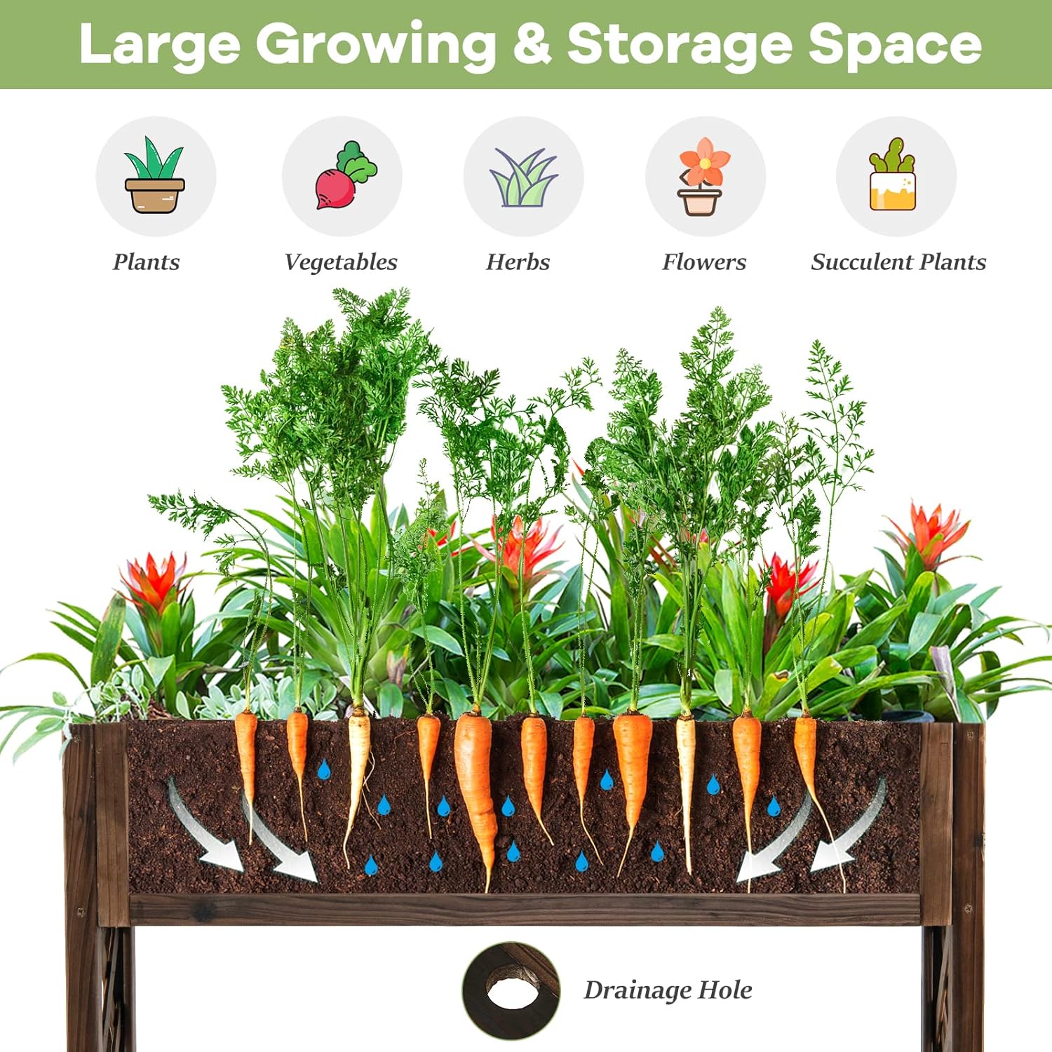 S AFSTAR 2-Tier Raised Garden Bed, Indoor Outdoor Flower Bed with Bottom Shelf Fence, 35.5” H Wood Elevated Planter Box for Vegetable Flower Herb Succulent, Ideal for Patio Balcony Backyard