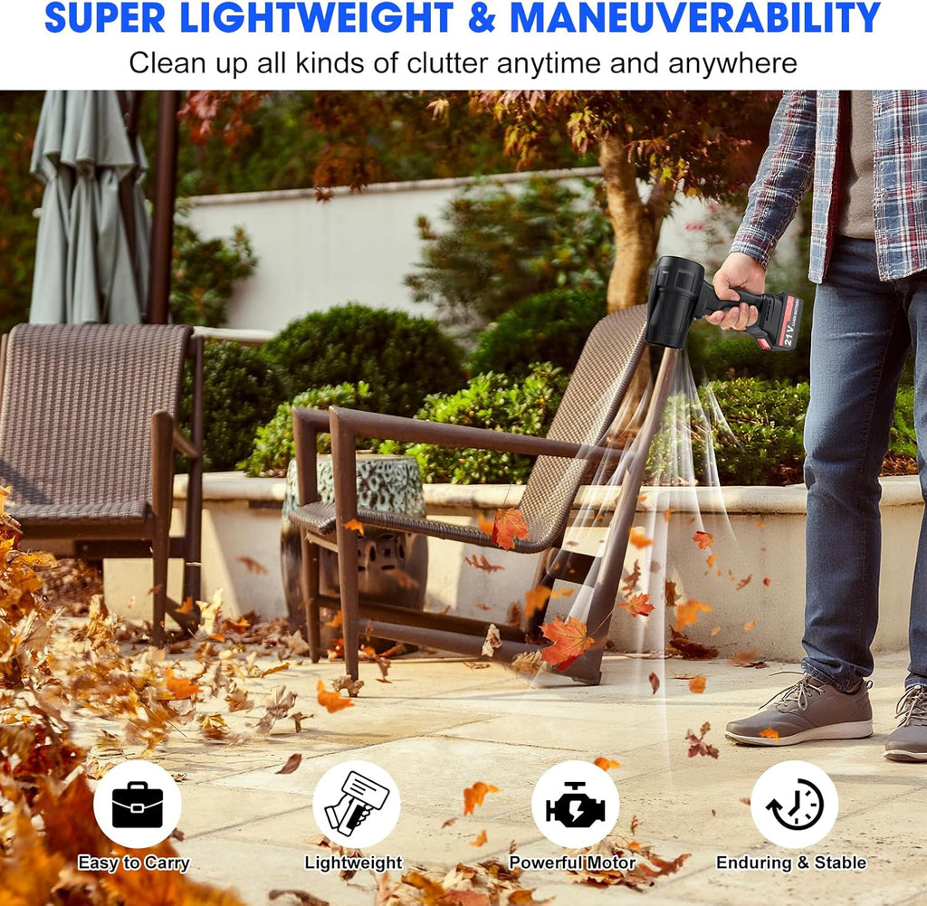 Leaf Blower Cordless with Battery and Charger, Powerful Handheld Air Blower with 2 X 4000mAh Batteries, Turbo Jet Blowers for Lawn Care, Patio Cleaning, Car Drying, Leaves, Dust, Snow