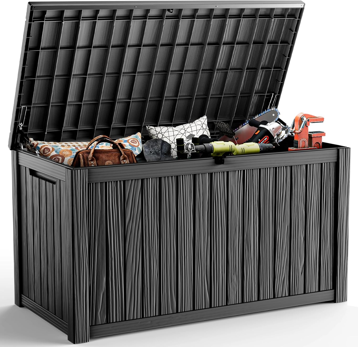 DRATO 180 Gallon Deck Box, Waterproof Resin Large Outdoor Storgae Box for Patio Furniture, Patio Cushions, Gardening Tools, Pool and Sports Supplies, Lockable