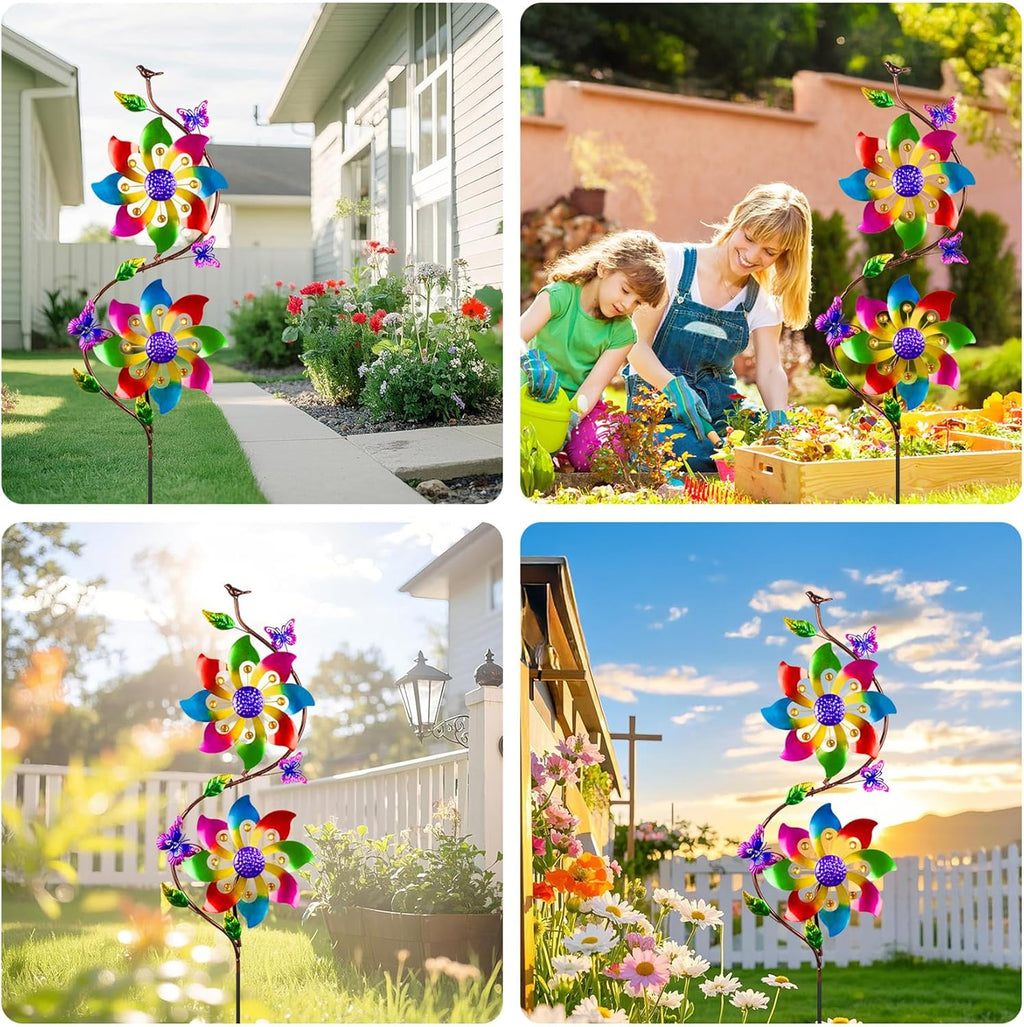 pearlstar Flower Wind Spinners Outdoor Metal Wind Sculpture Windmill Flower Pinwheel for Yard Lawn Patio Garden Decor