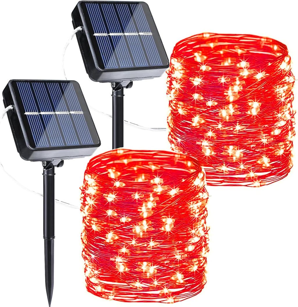 Joomer Solar Fairy Lights, 2-Pack Total 80FT 240LED Solar String Lights Outdoor Waterproof 8 Lighting Modes for Fence Party Garden Patio Yard Home Holiday Tree Outdoor Decoration (Red)