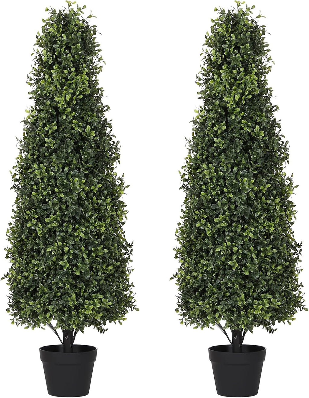 4ft Artificial Boxwood Topiary Trees (Set of 2) - UV Resistant Faux Plants Outdoor, Realistic 48in Fake Potted Bushes and Shrubs for Front Porch, Planter, Patio - Low Maintenance & Evergreen