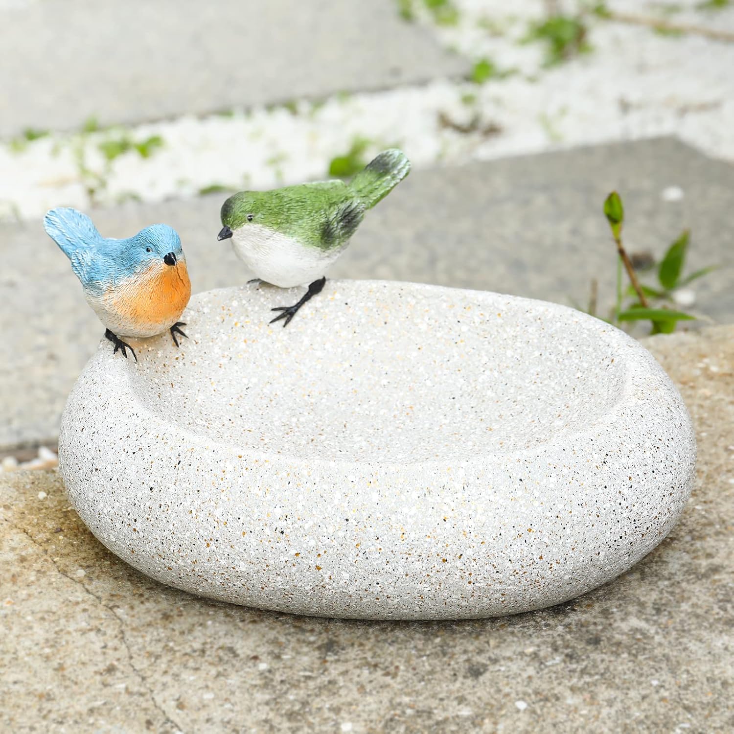 MUMTOP Bird Baths for Outdoors, Antique Outdoor Garden Bird Bath Resin Birdbath Bowl with Cute Birds Ornament for Outside Yard Table Decor