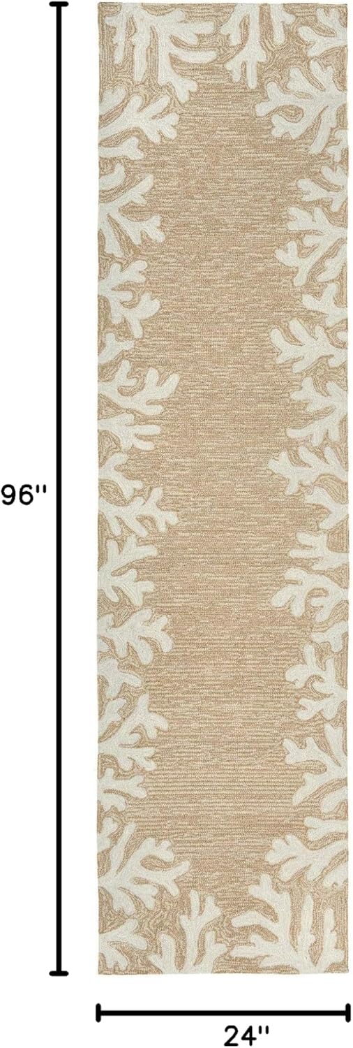 Liora Manne CAPRI Indoor/Outdoor Handmade Synthetic Blend Durable Area Rug - Traditional Border Coastal Beach Accent (Coral Border Neutral) (2' x 8')