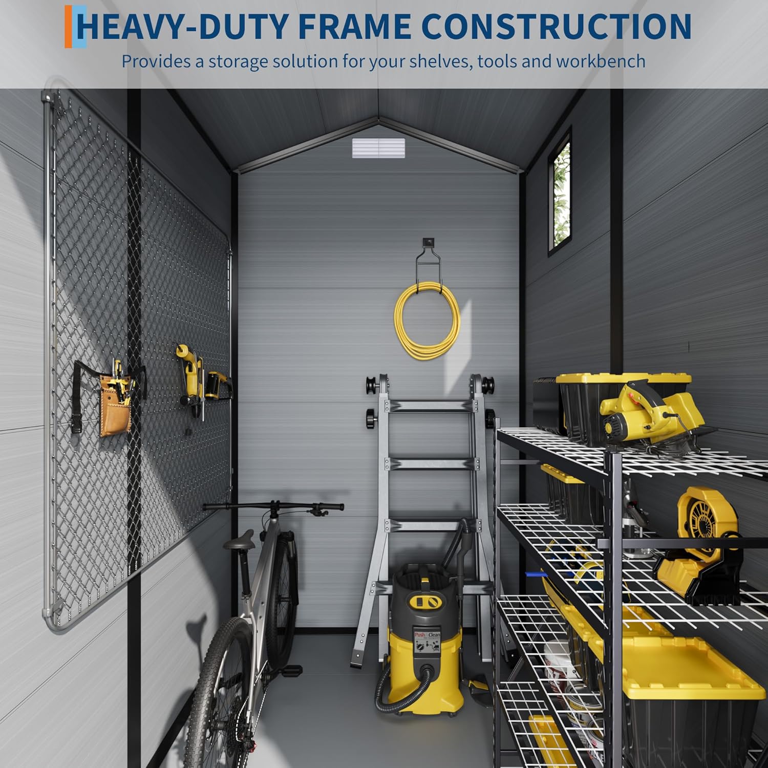 All-Weather Plastic Shed with Window, Outdoor Resin Garden Shed with Lockable Door and Vents, Outdoor Resin Storage Sheds for Backyard, Patio, Lawn, Tool, Bike