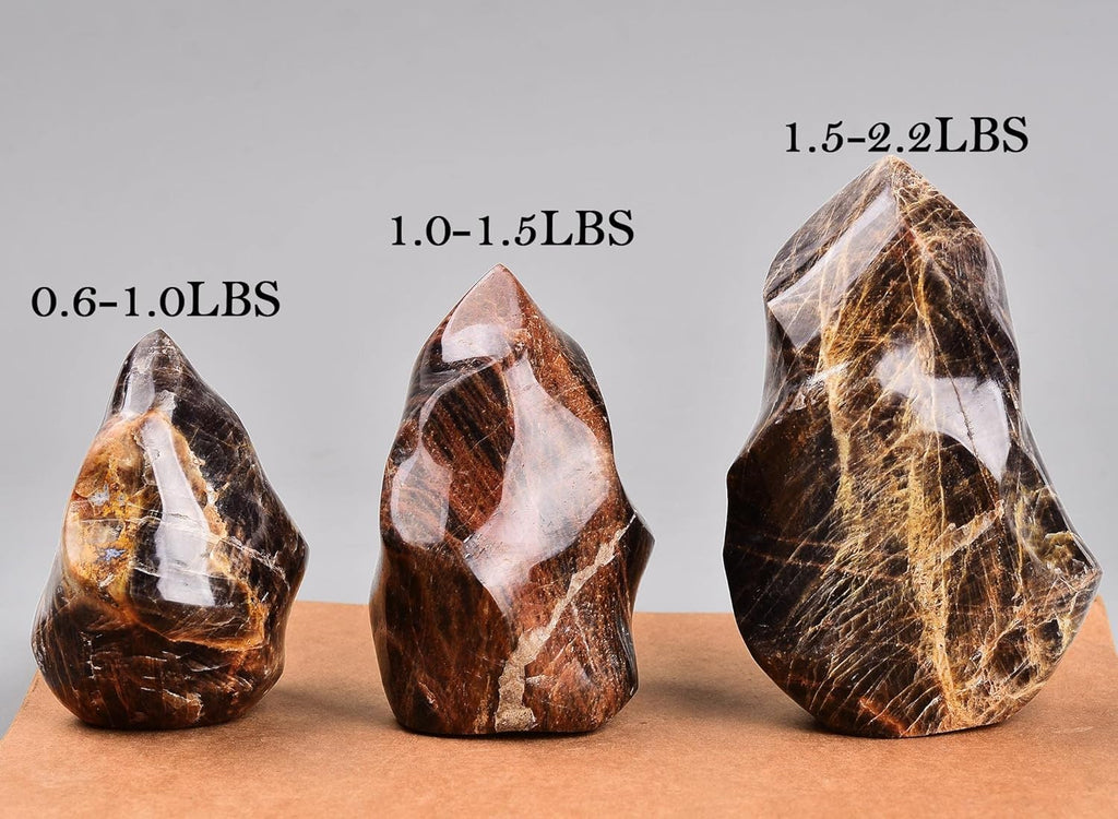 AMOYSTONE Black Moonstone Flame Shaped Towers Large Healing Crystal Stone Home Decor 1.0-1.5LBS