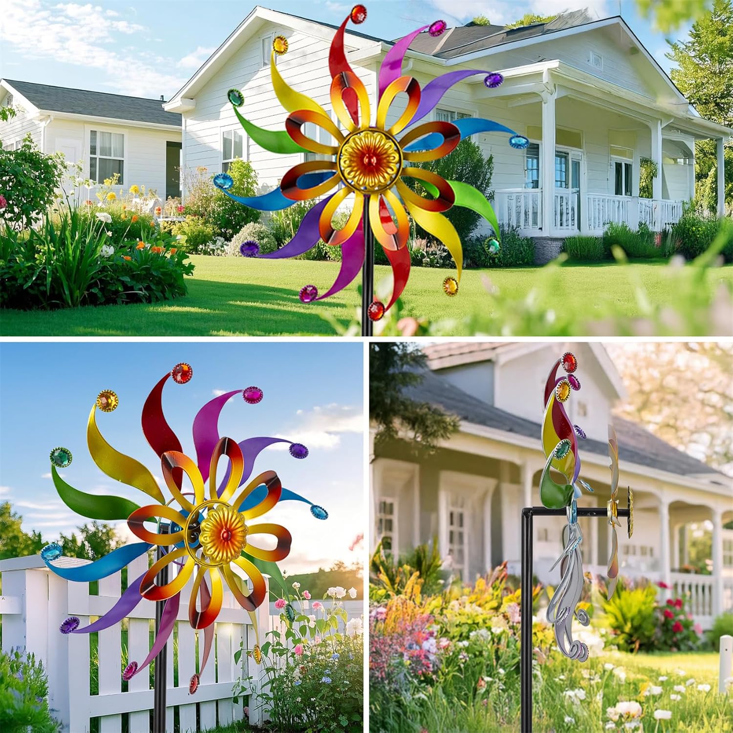 Wind Spinners Outdoor Yard Decoration - Windmill Wind Sculptures & Spinners Metal Yard Art Flower Pinwheels for Garden Patio Lawn Decor