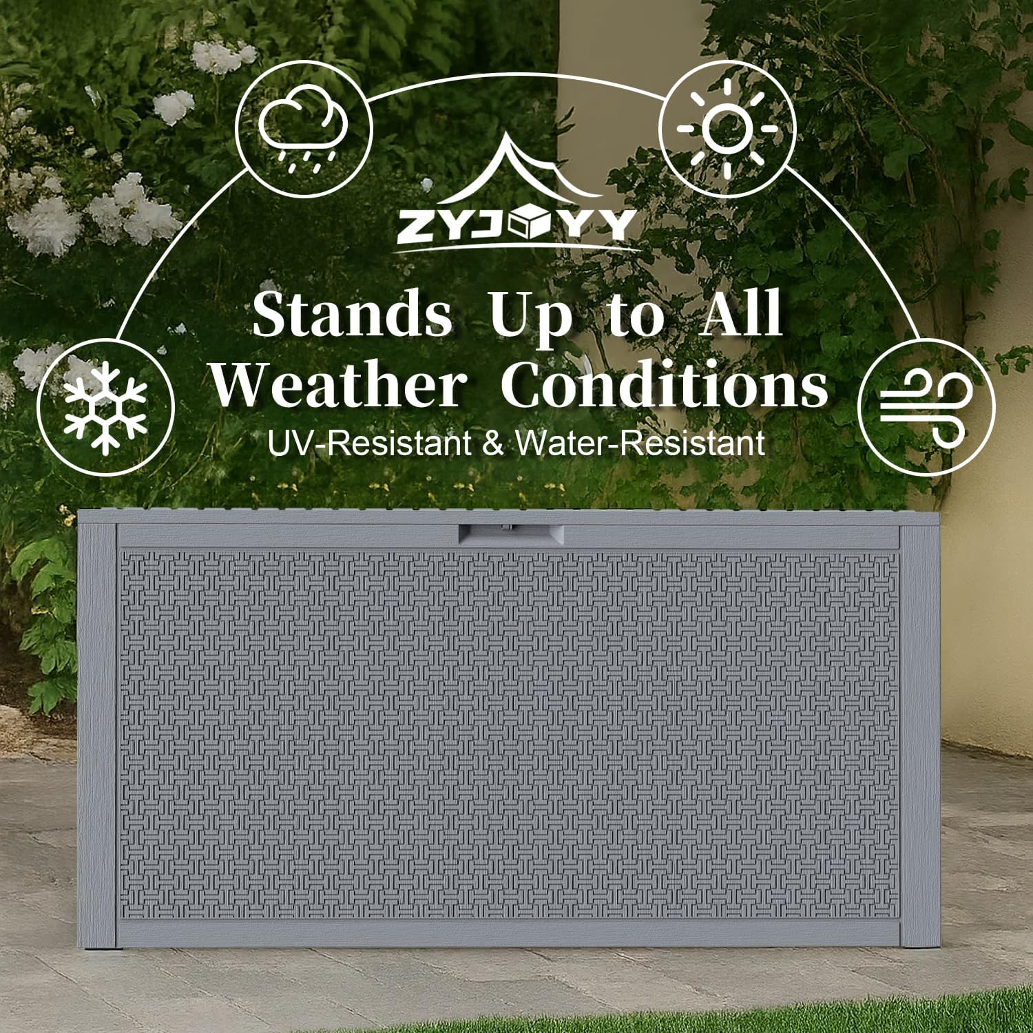 Outdoor Storage Box, 90 Gallon Deck Box, Waterproof Resin Storage Bin for Patio Cushions, Gardening Tools, Lockable, UV Resistant, Grey