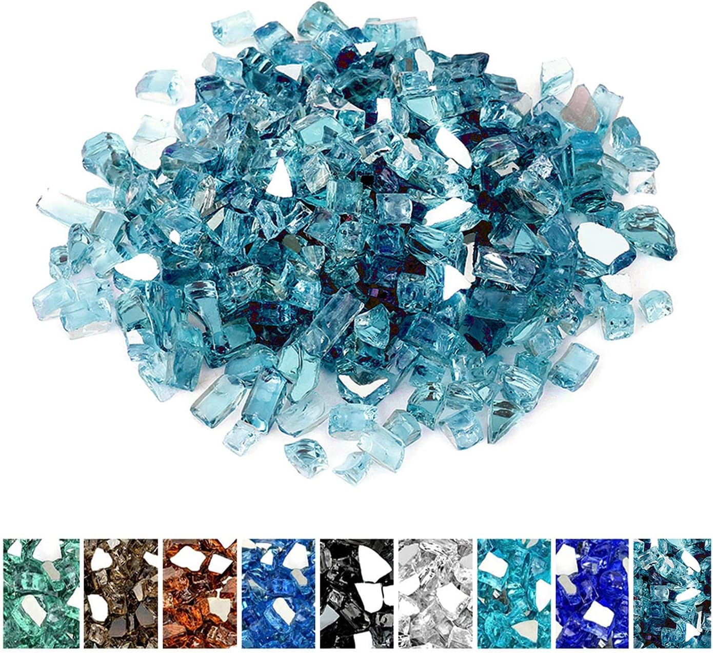 Mr. Fireglass Reflective Fire Glass for Fireplace Fire Pit and Landscaping, 10 Pounds 1/2 inch High Luster Aqua Blue Fire Rocks for Outdoor and Indoor Use