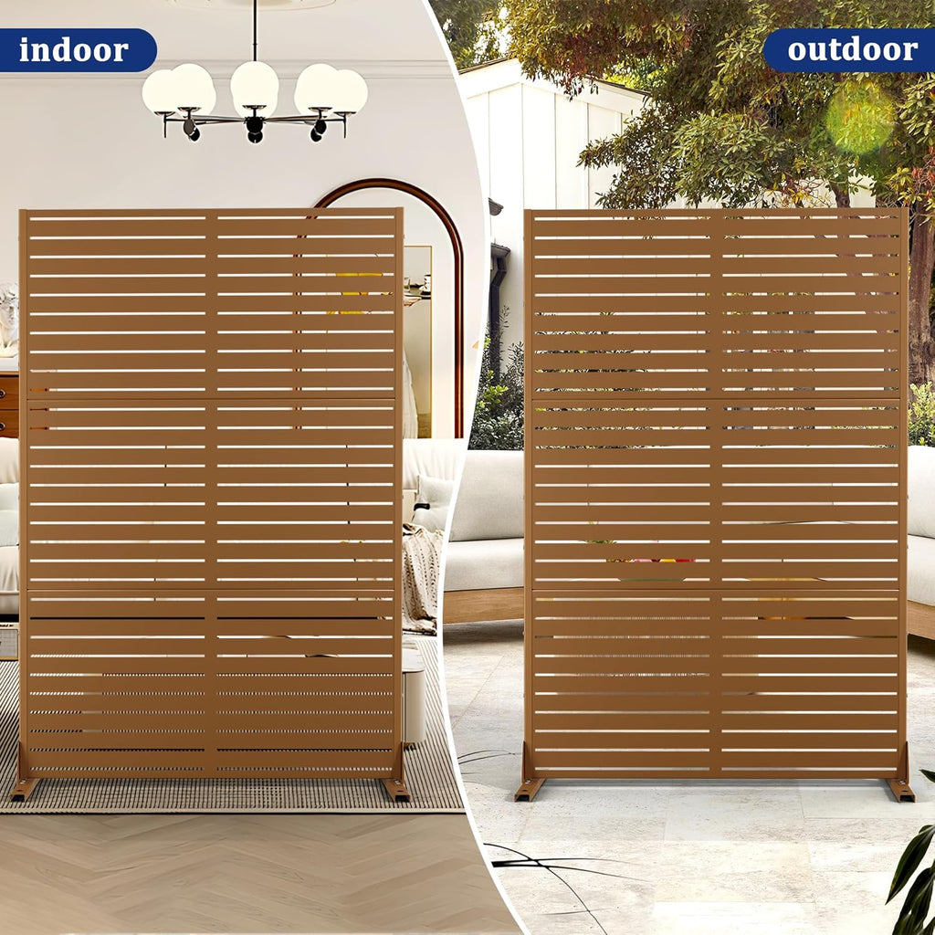 FENCY Outdoor Privacy Screen, 72" H×47" W Metal Privacy Screen, Outdoor Freestanding Privacy Screen & Panels for Deck Patio Balcony(Brown-Louvered)