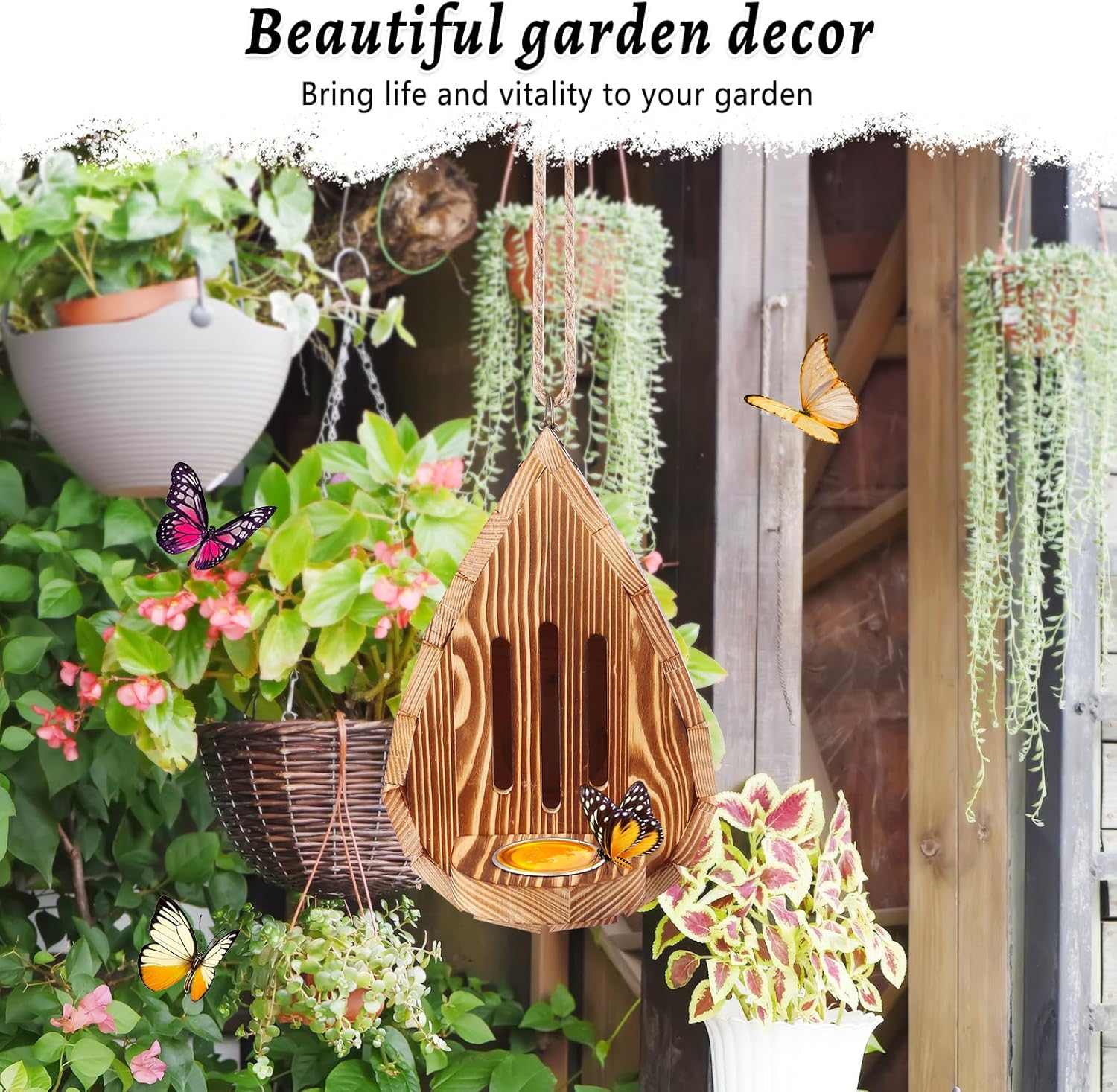 Wooden Butterfly House and Feeder, Hanging Butterfly House for Garden, Natural Butterfly Habitat with Butterfly Puddler for Outside Butterflies, Moths - Backdoor, Easy to Clean