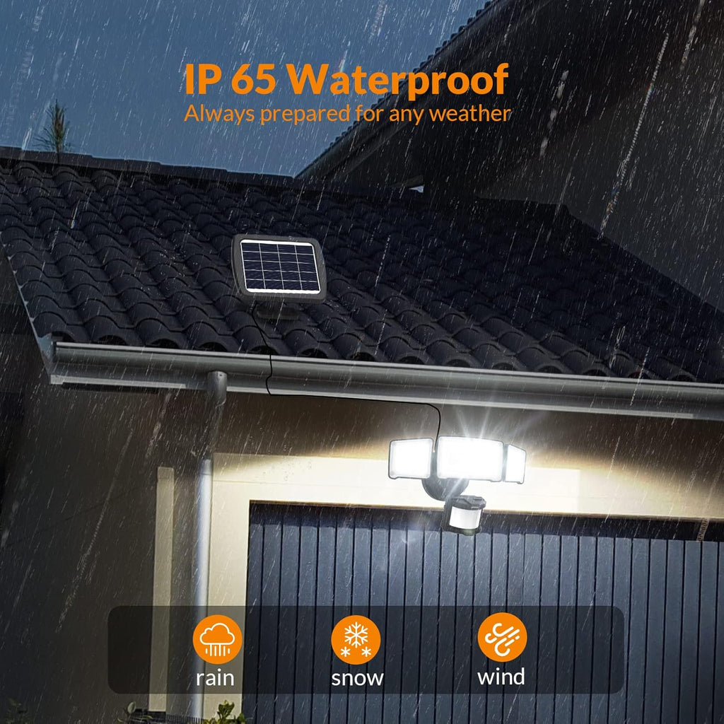 LEPOWER 1600LM LED Solar Security Lights Motion Outdoor, 5500K White Light, IP65 Waterproof Outdoor Flood Solar Light for Yard, Garage（Black）