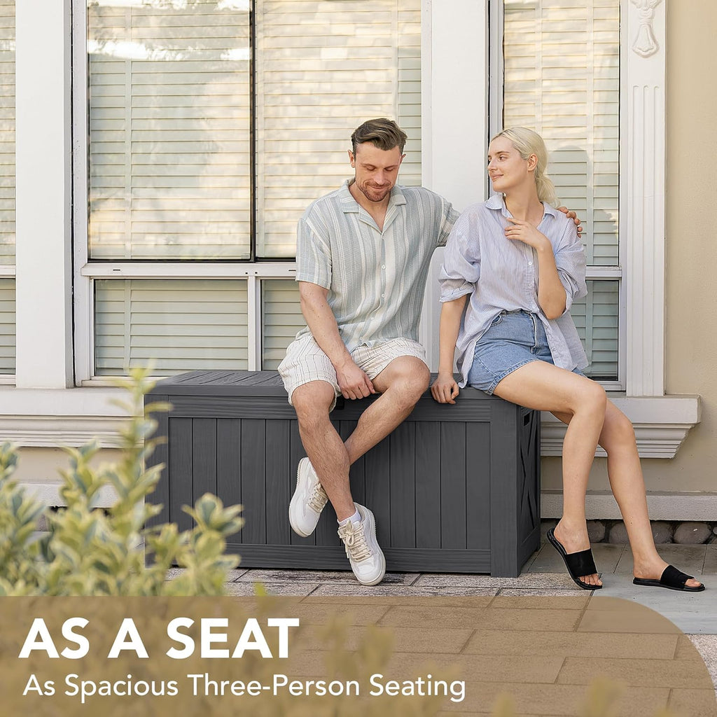 Devoko 120 Gallon Deck Box Resin Outdoor Storage Box Waterproof for Patio, Large Outdoor Storage Bench Lockable for Outside (Grey)