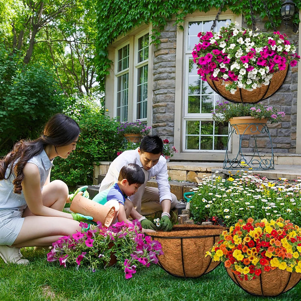 Halatool 4 PCS 14 Inch Coconut Liners for Planters Round Hanging Basket Liners 100% Natural Replacement Coconut Fiber Liner for Garden Flower Pot Vegetables Herbs