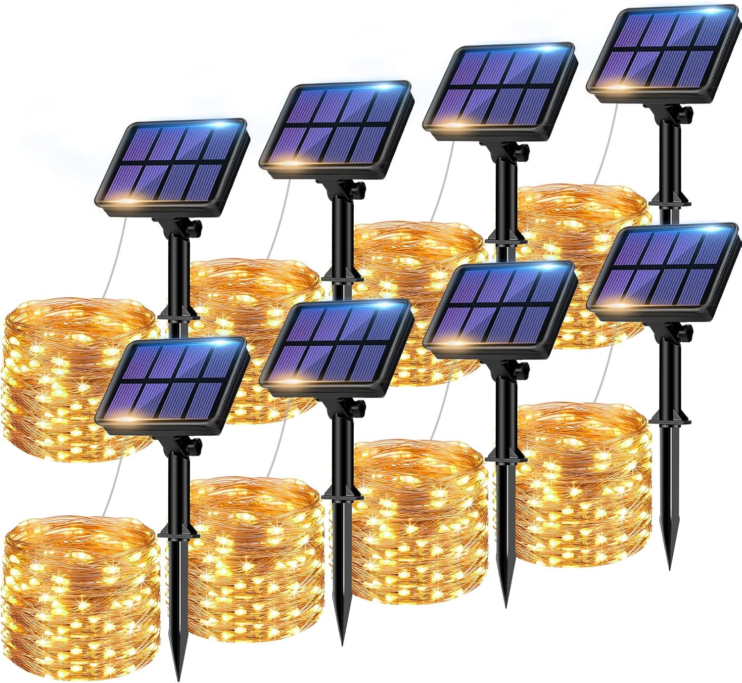 8 Pack Solar String Lights Outdoor, 640LED 264FT Waterproof 8 Modes Copper Wire Solar Twinkle Lights for Outside Garden Patio Tree Christmas Wedding Party Decor