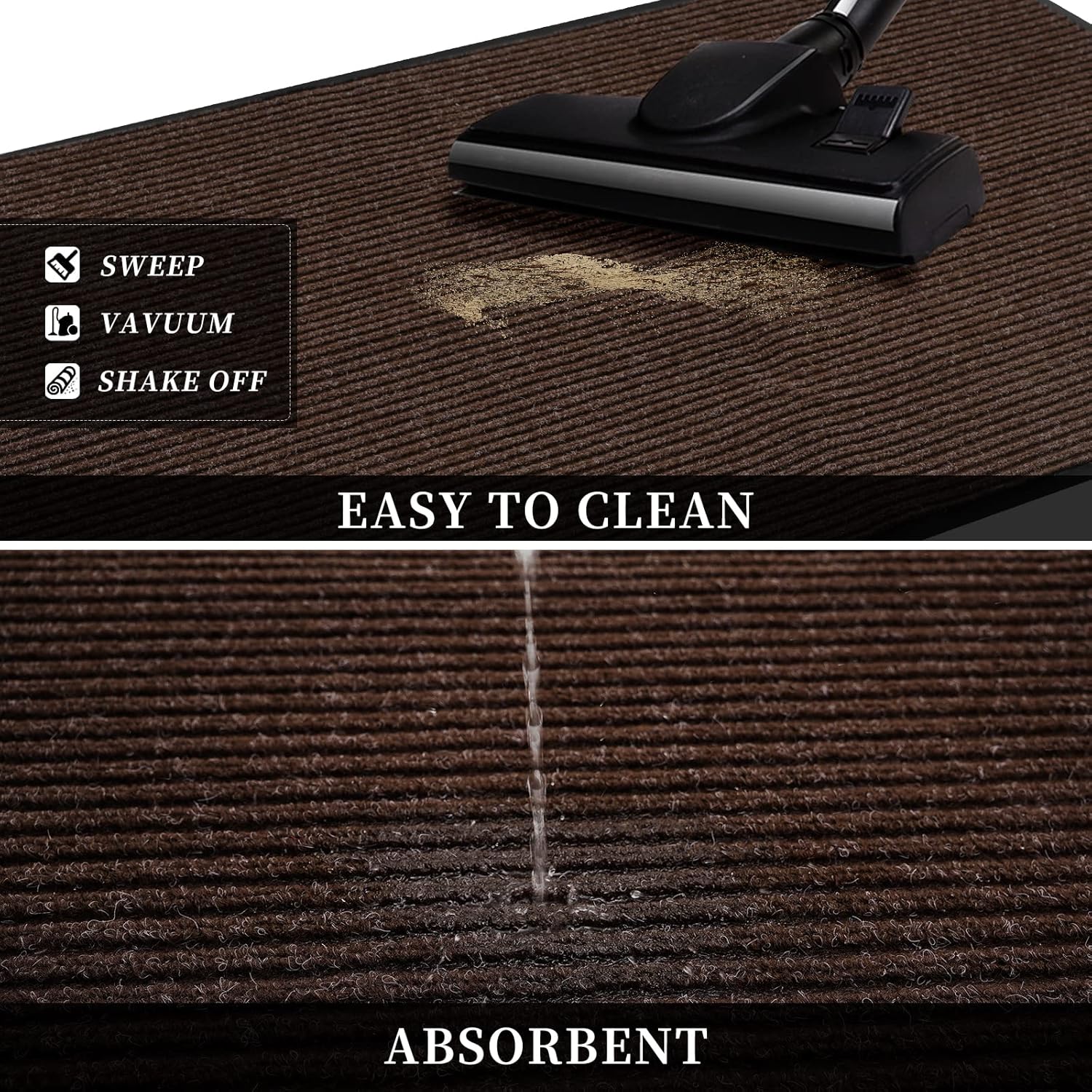 Low Profile Rubber Door Mat, 60x35inch, Heavy Duty, Entrance Doormat, Indoor and Outdoor, Waterproof, Easy Clean Shoe Scraper, Home Rug Welcome Mats for Entryway, Patio, Porch, Brown