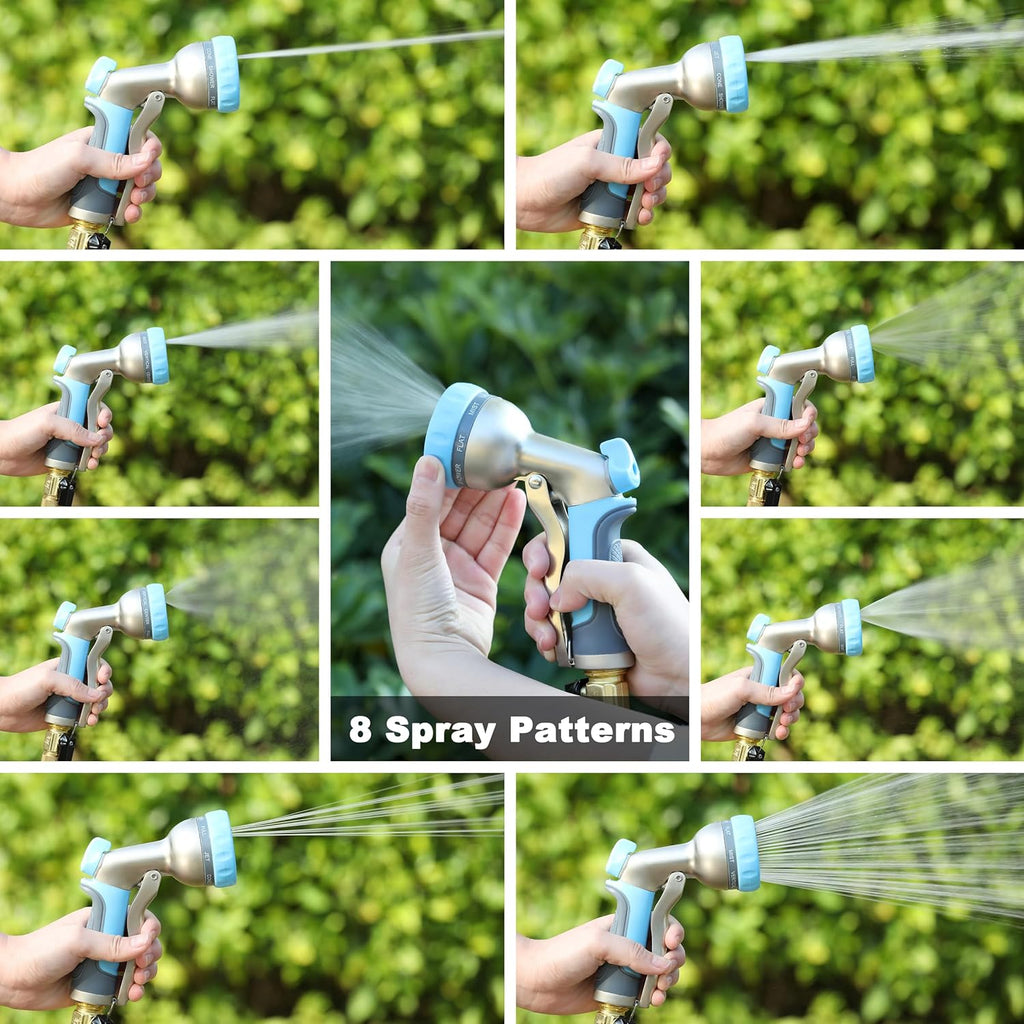 HOSUN Garden Hose Nozzle, Metal Spray Nozzles, Heavy Duty Spray Nozzle for Garden Hose, High Pressure Hose Nozzle with 8 Adjustable Patterns, Hand Sprayer for Plants Watering, Car & Pet Washing