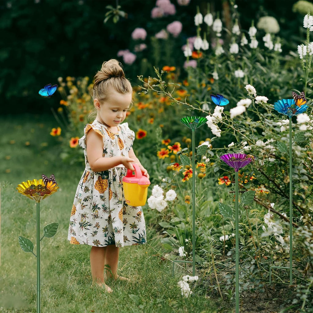 Bee Watering Station for Garden with 20 Marbles,Butterfly Watering Station for Outdoor Decor in Flower Design,Water Feeder to Attract Pollinators(Red,Green,Blue,Yellow)