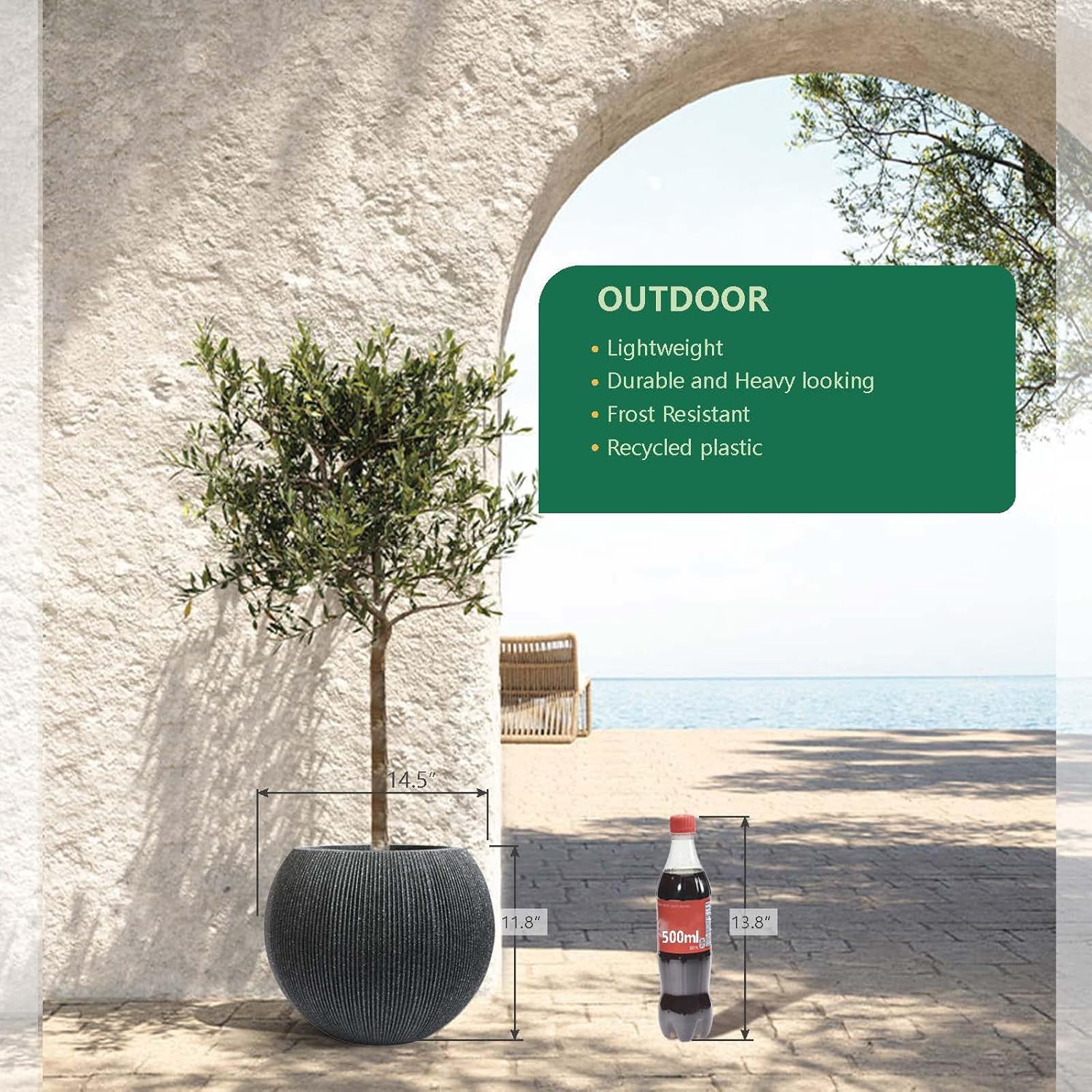 11.8 H x 14.5" Dia (10" Pot Opening) Plastic Round Black Planters for Outdoor Plants, Resin Flower Pot for Indoor and Outdoor Plants, Plant Pot with Drainage Holes and Plug for Home Patio Garden