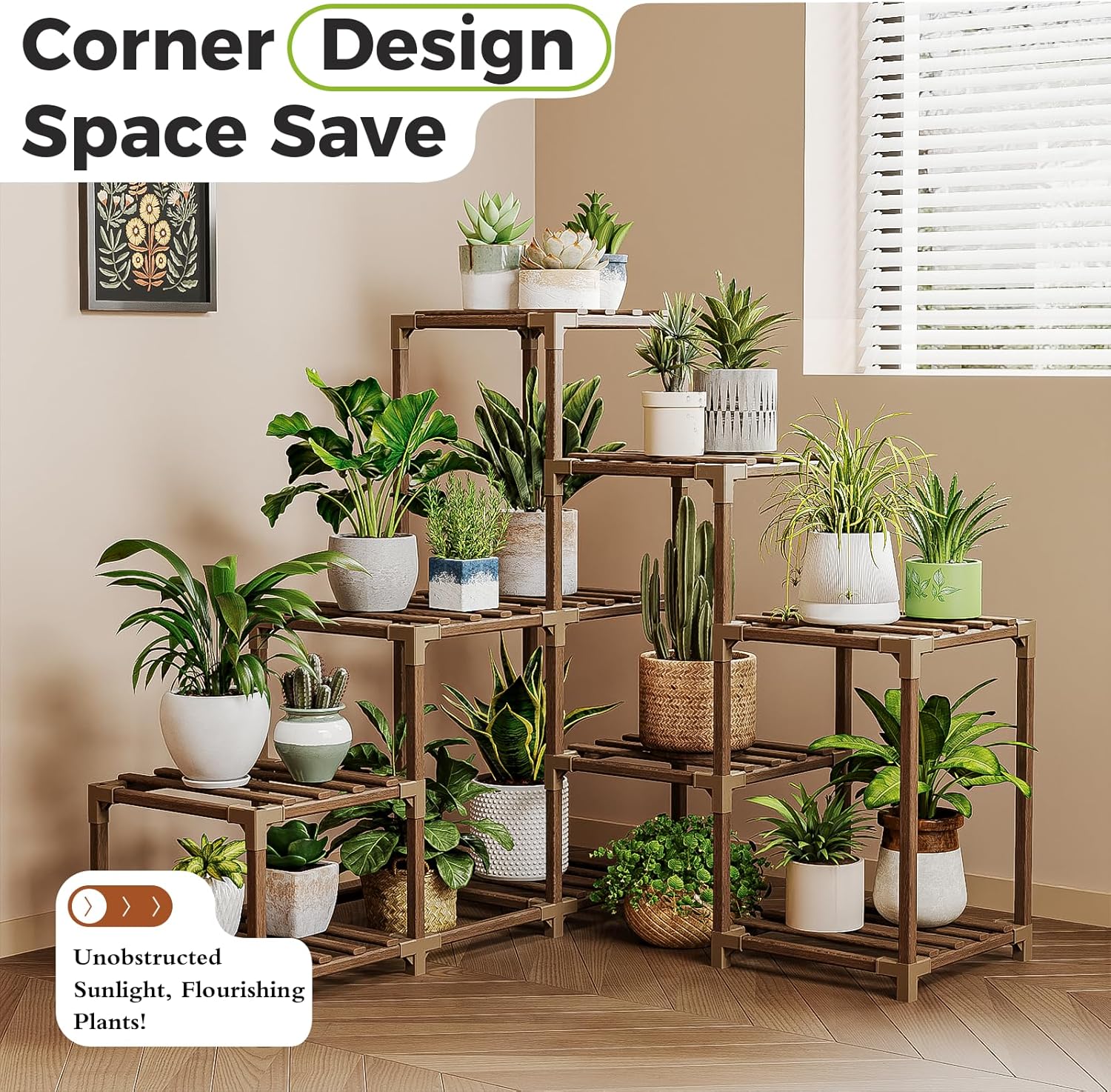 Bamworld Plant Stand Indoor Corner Plant Shelf Outdoor for Multiple Plants Wood Flower Stand Ladder Plant Table for Plant Pots for Window Garden Balcony Living Room