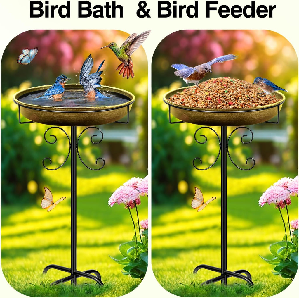 Daoeny 35In Metal Bird Bath for Outside, Vintage Bird Bath Bowl, Detachable Birdbath & Birdfeeder with 5 Prongs Base Stake, Bird Baths for Outdoors Garden Yard Lawn Decor (Antique Golden)
