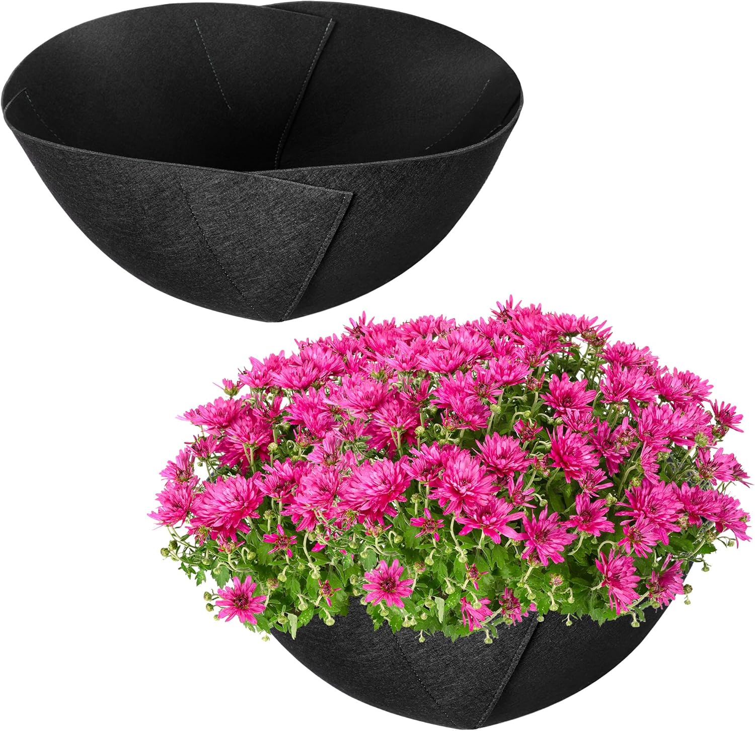 Adnee 2 Pcs 14 Inch Fabric Planter Basket Liner-Felt Flower Pot Liners-Hanging Plant Basket Fiber Insert for Garden Wall Hanging Planter Flower Vegetables(Round)