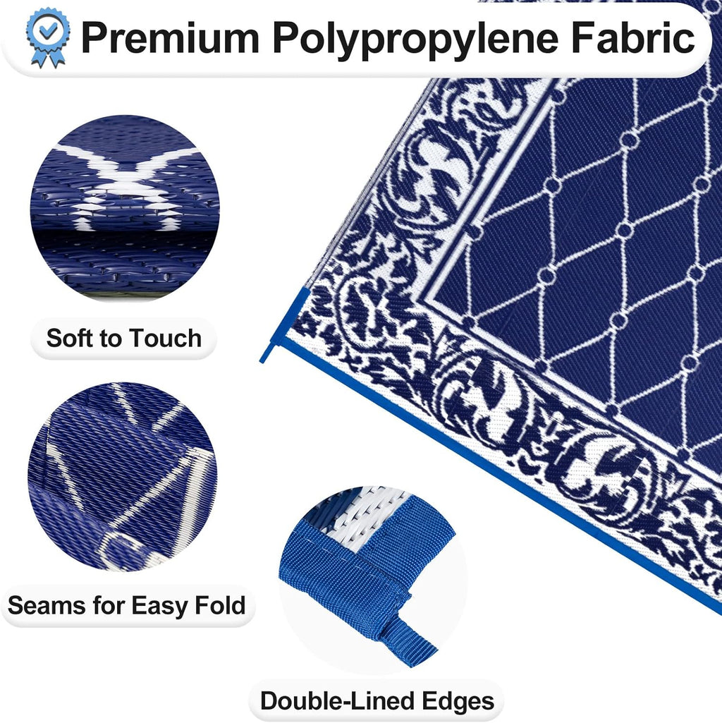 OutdoorLines Indoor Outdoor Rug for Patio 6x9 ft - Reversible Outside Carpet, Stain & UV Resistant Portable RV Mat, Plastic Straw Rug for Camping, Pool Deck, Porch Rhombus Navy & White