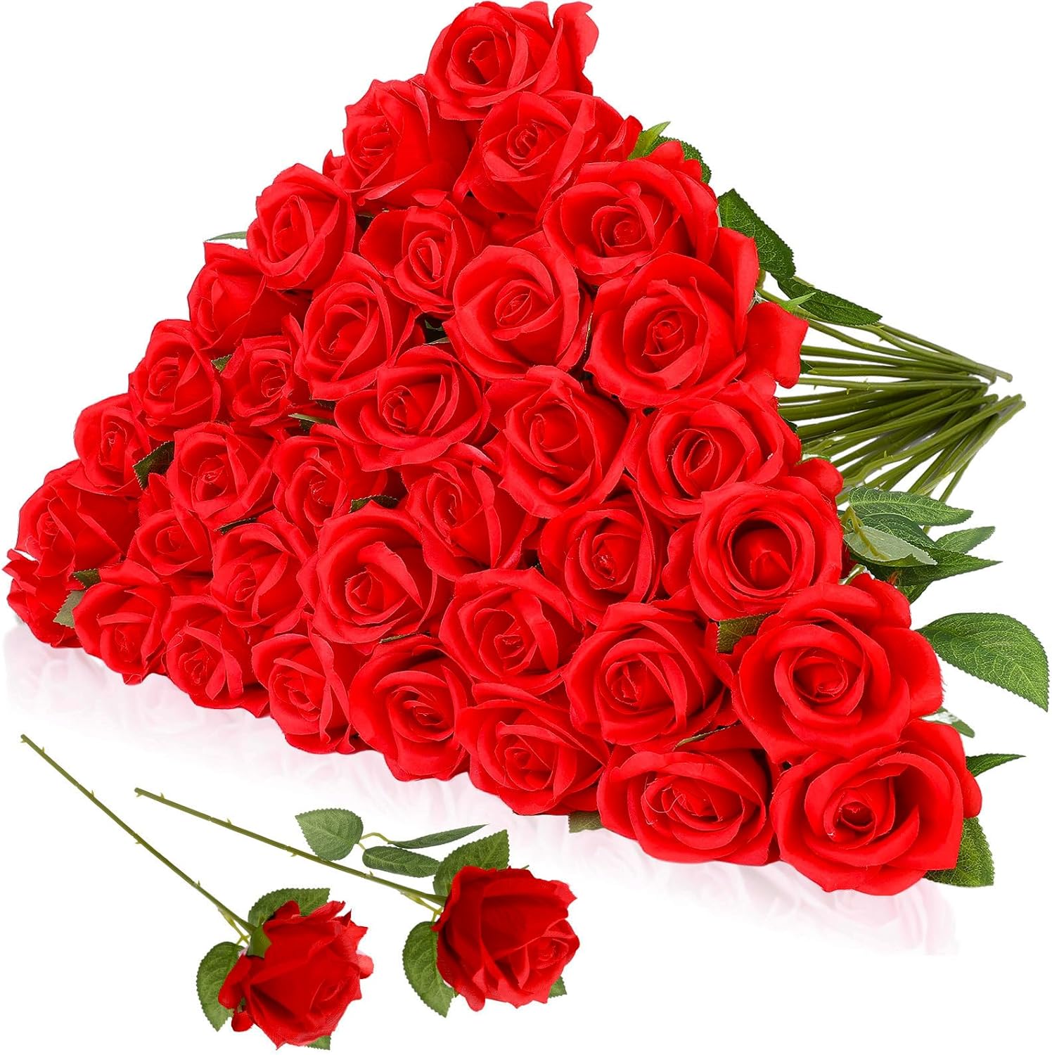 36 Pcs Silk Rose Bouquet Bridal Artificial Flowers,Fake Rose Long Stem Realistic Artificial Flowers Bulk for Wedding Bouquet Ball Arrangement Centerpiece Party Decor(red)