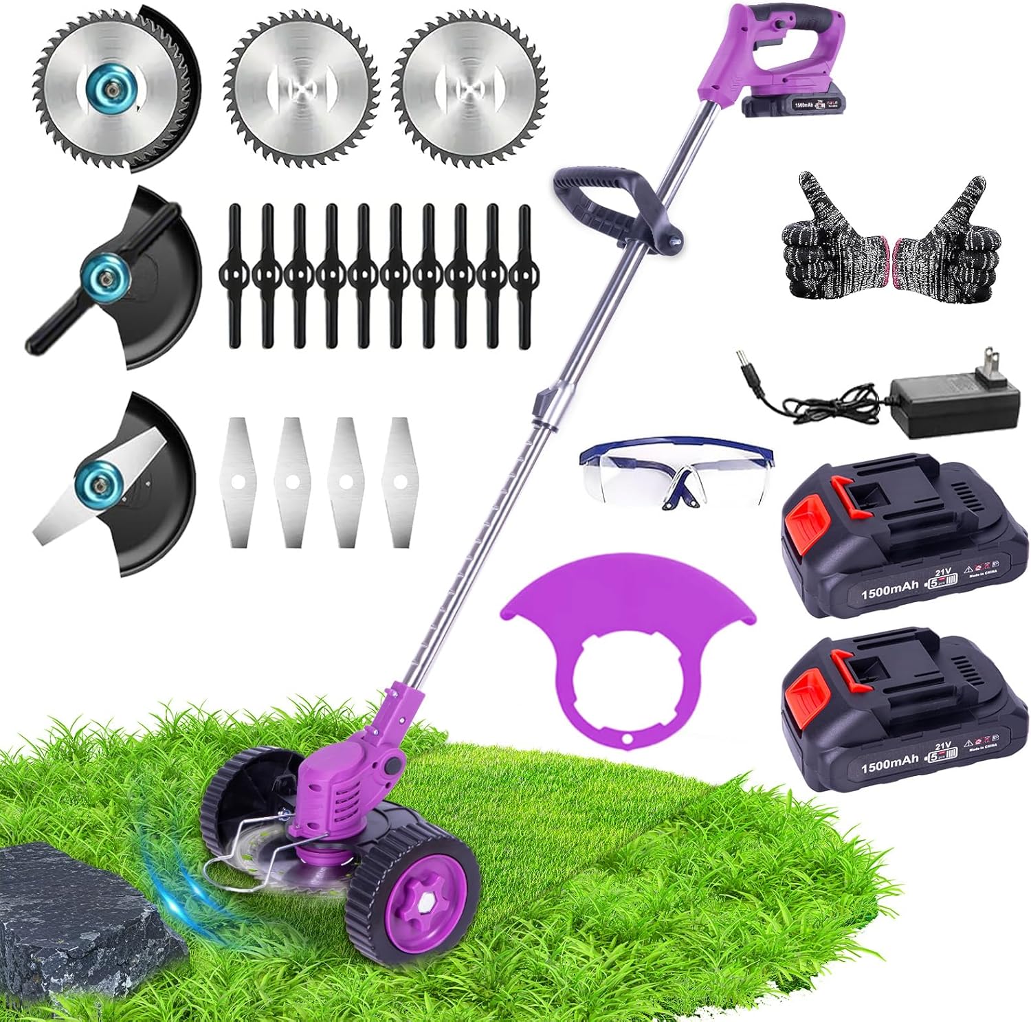 Weed Wacker Cordless Adjustable Weed Eaters 3 in 1 Electric String Trimmer Lawn with Two Battery with Charger Comes with Multiple Blades for Yard,Green,Garden(Purple)