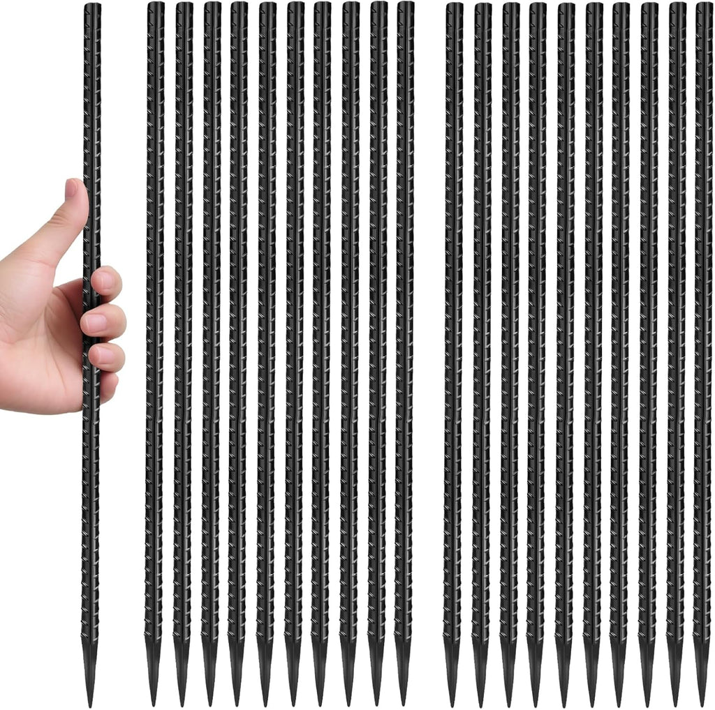 16 inches Rebar Stakes 24-Pack Straight Metal Stakes Heavy Duty 5/16" Diameter Ground Stake for Tent, Fence, Landscaping, Concrete Forming, Outdoor Decoration and Plant Support