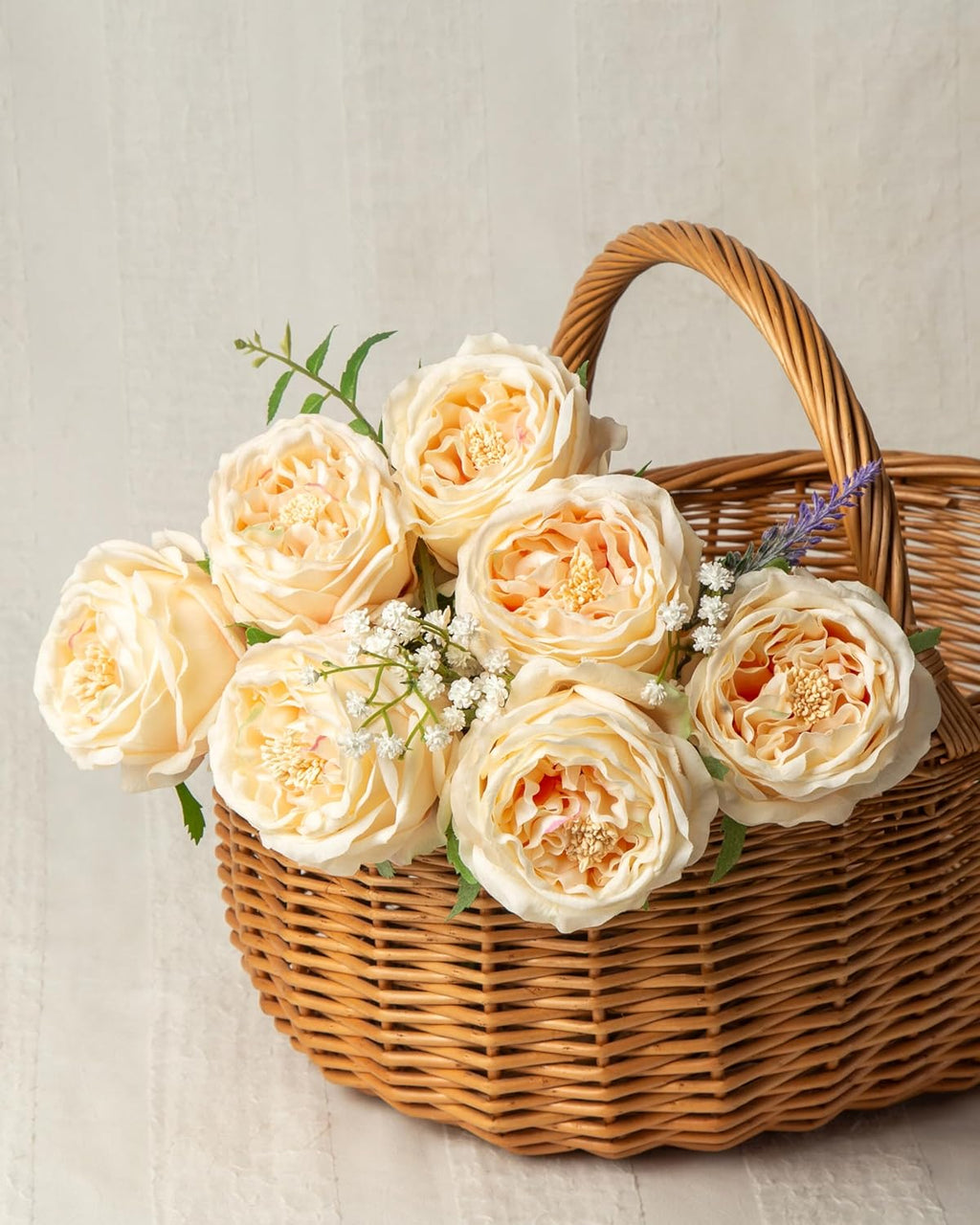 DuHouse 5Pcs Silk Roses Fake Champagne Roses with Stems Real Touch Rose Artificial Flowers for Arrangement Wedding Party Home Decoration